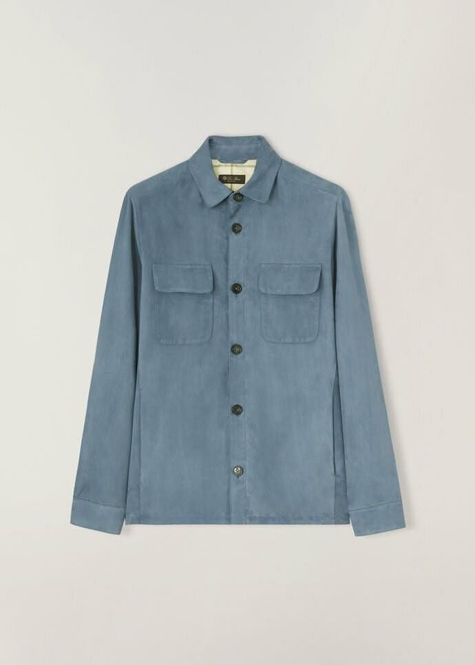 image of Loro Piana O1Srvl11E0424 Overshirt In Blue, Men's (Size Medium)