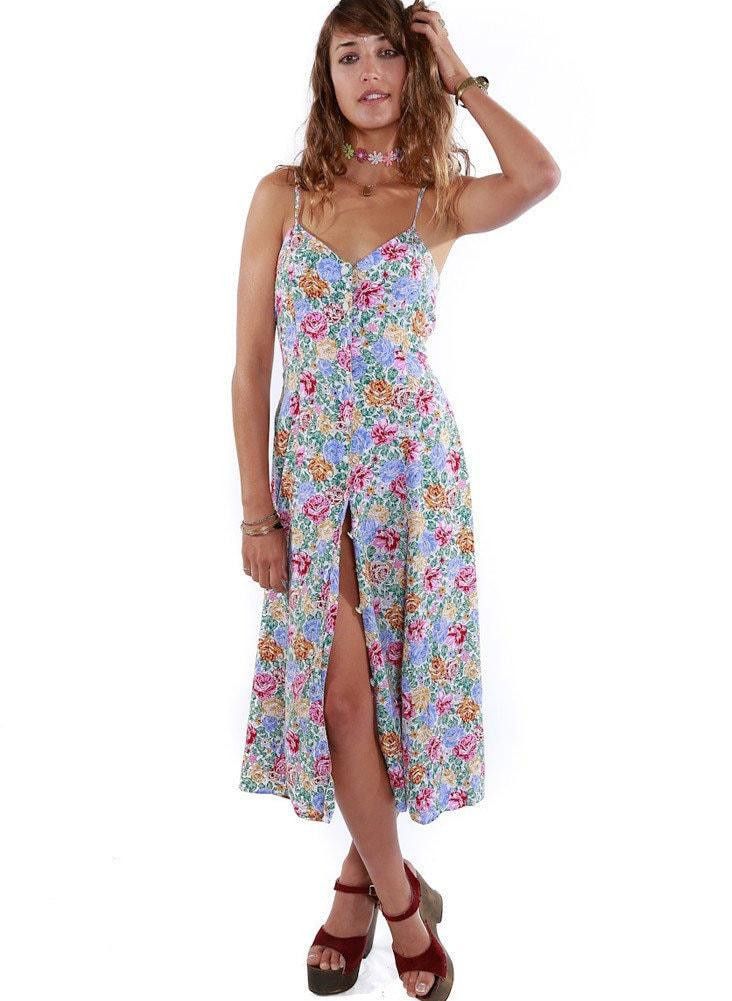 Designer 90s Vintage Floral Sun Dress with sweetheart neckline Size S / US 4 / IT 40 - 1 Thumbnail
