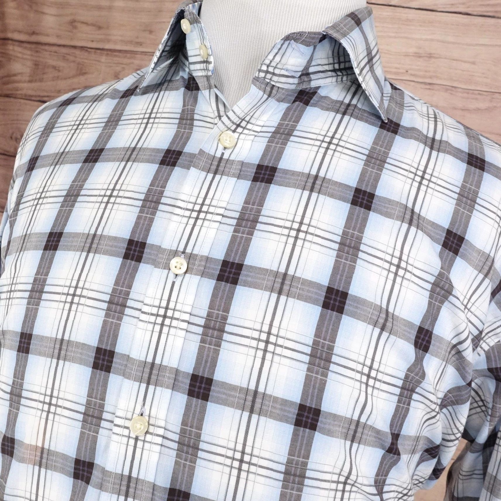Vintage VINTAGE Thomas Dean Dress Shirt Mens 2XL Blue Gray Plaid Long Sleeve Cotton Size 48R - 2 Thumbnail