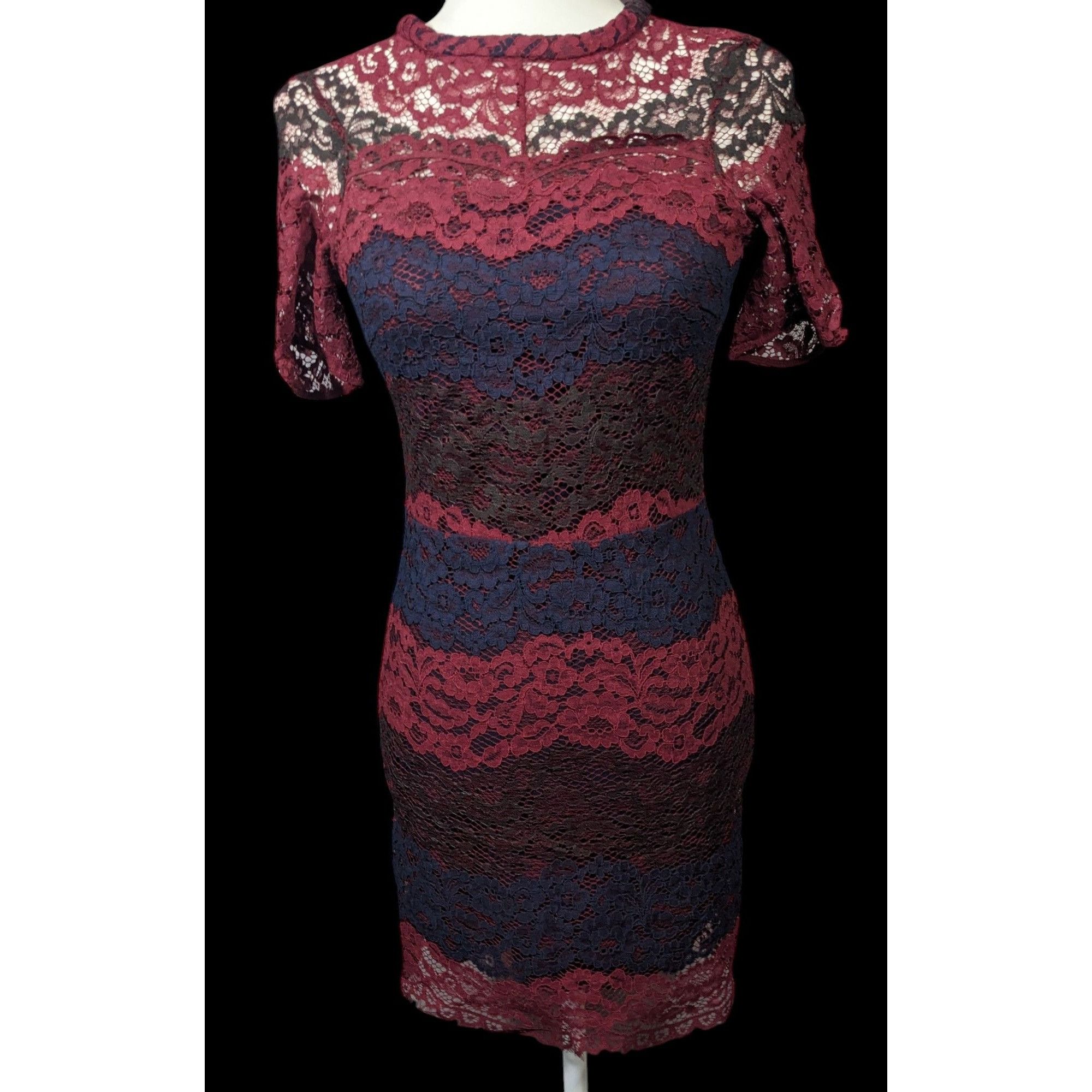 Sandro Paris Red Black And Blue Lace Dress Size Small