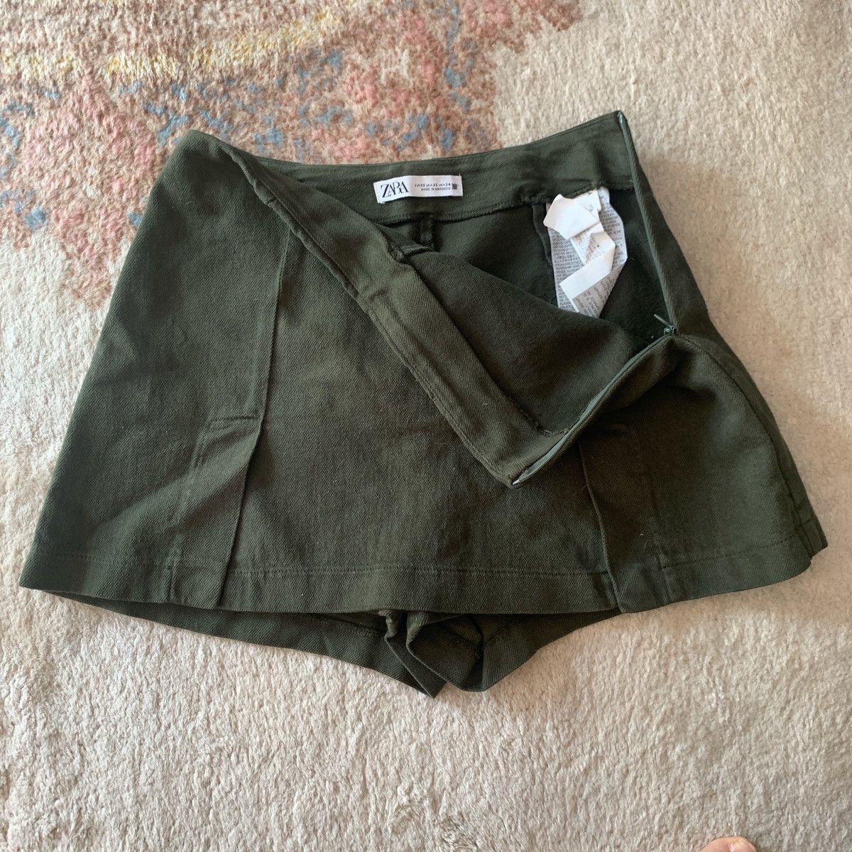 Zara NEW Zara Dark Green Denim Mini ‘Skort’ Y2K Style Size 27" / US 4 / IT 40 - 9 Thumbnail