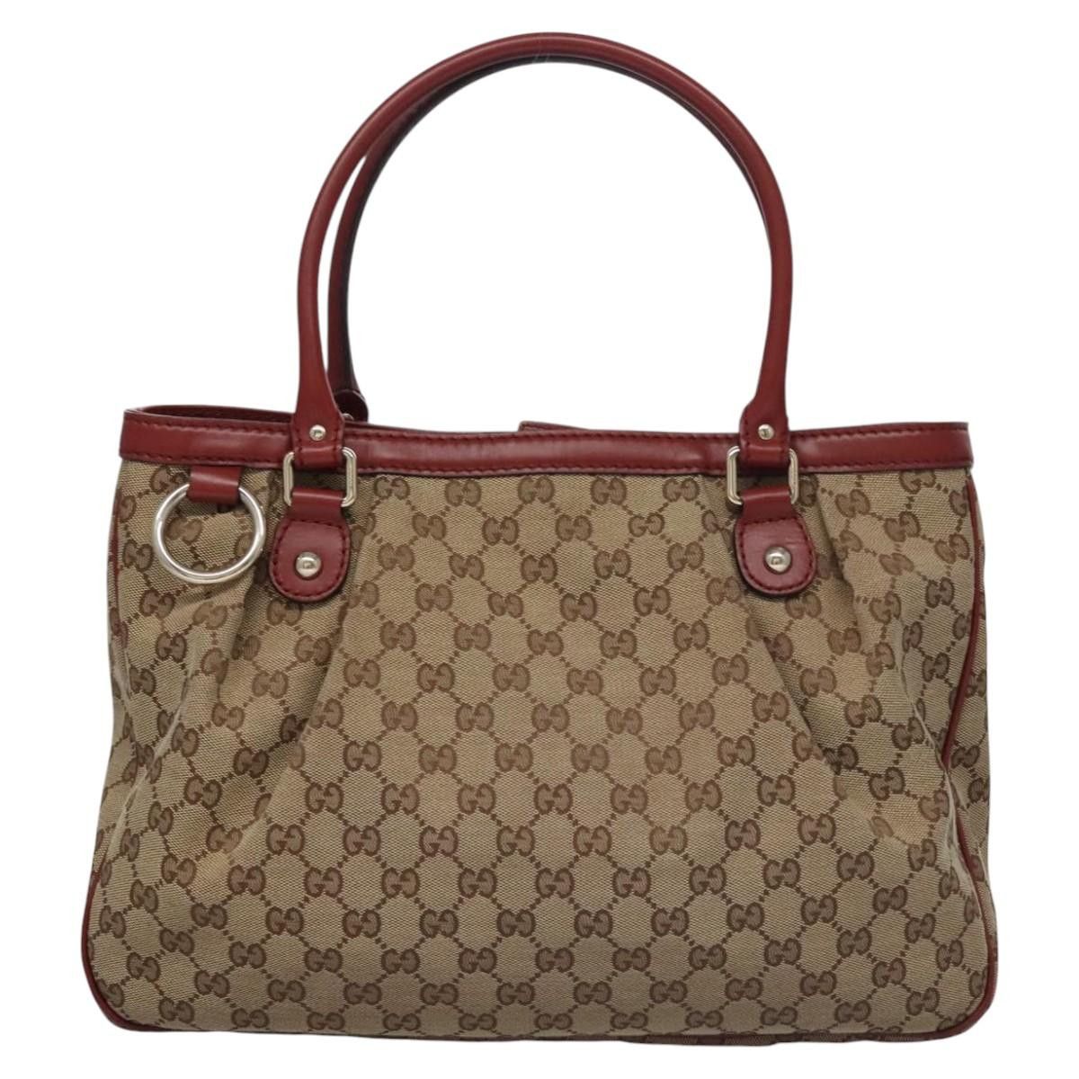 Gucci GUCCI GG Canvas Tote Bag Beige Gold Red Size ONE SIZE - 3 Thumbnail