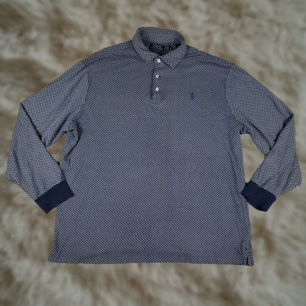 Ralph Lauren Ralph Lauren Polo Shirt Mens XL Blue Geometric Pony Casual Long Sleeve Shirt Size US XL / EU 56 / 4 - 1 Thumbnail