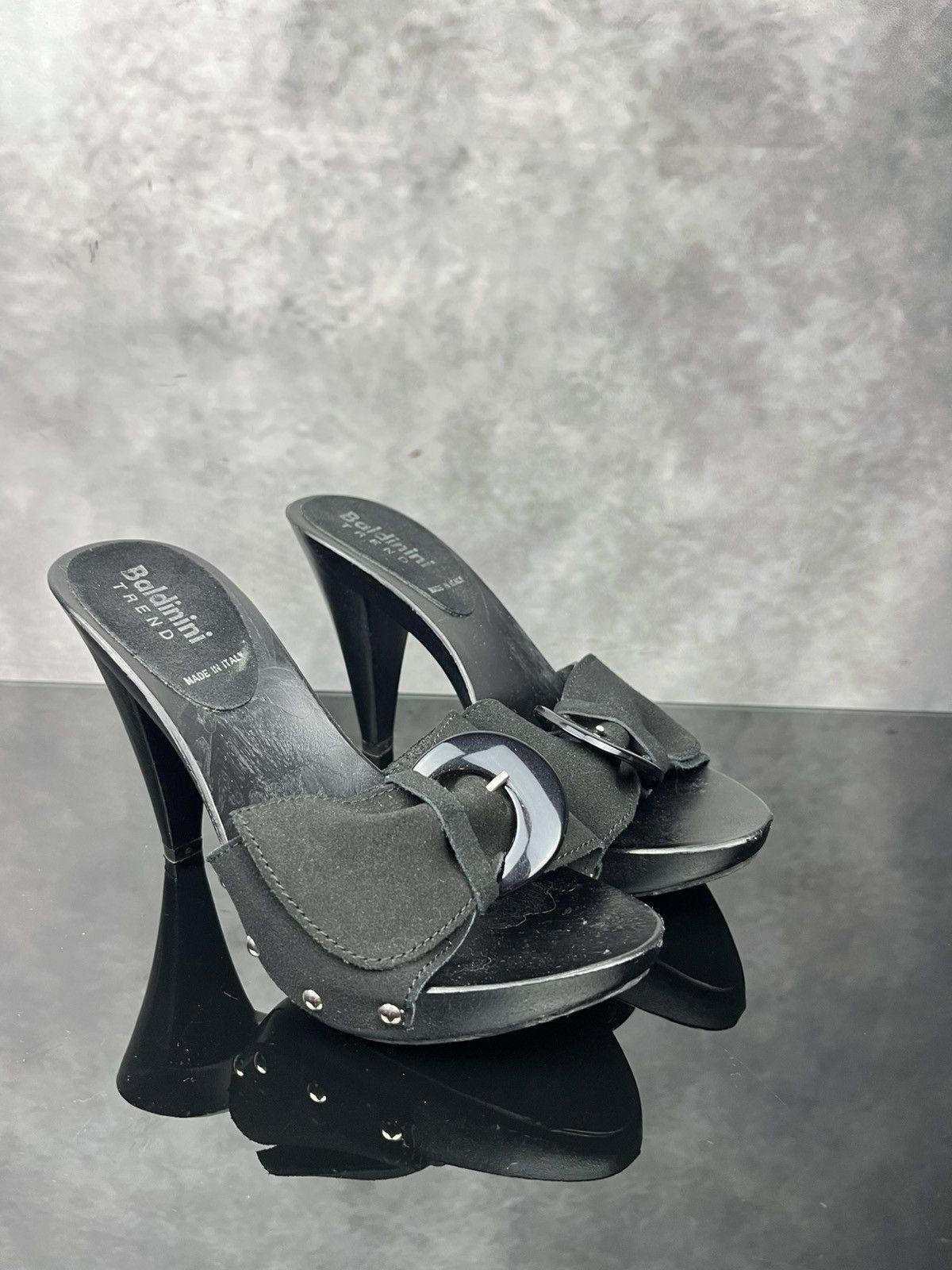 Baldinini Vtg Baldini Trend Suede Heeled Mules Sandals Black Sz 37 Size US 6.5 / IT 36.5 - 2 Thumbnail