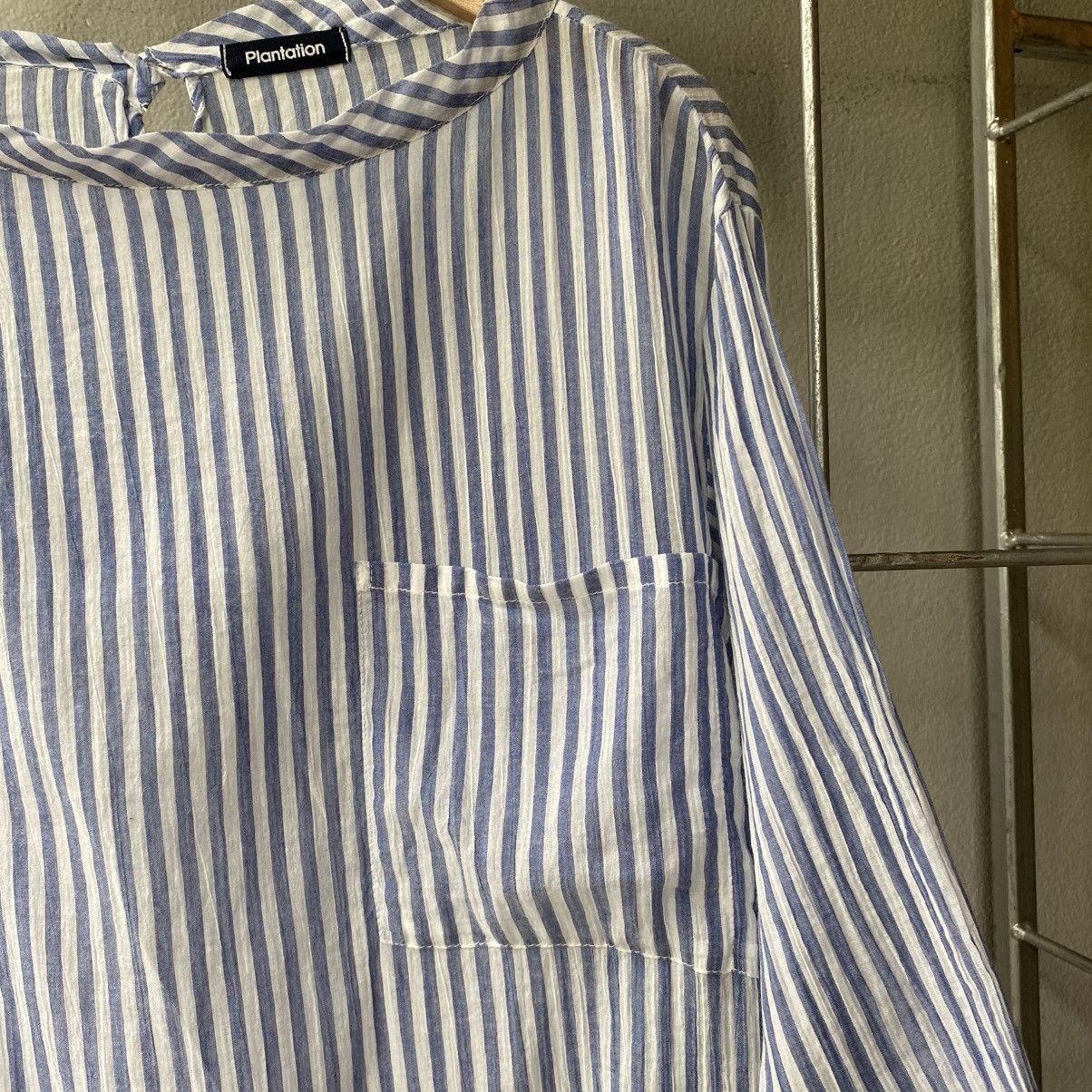 Issey Miyake Plantation Blue Stripe Cotton Top with Pocket Size M / US 6-8 / IT 42-44 - 5 Thumbnail