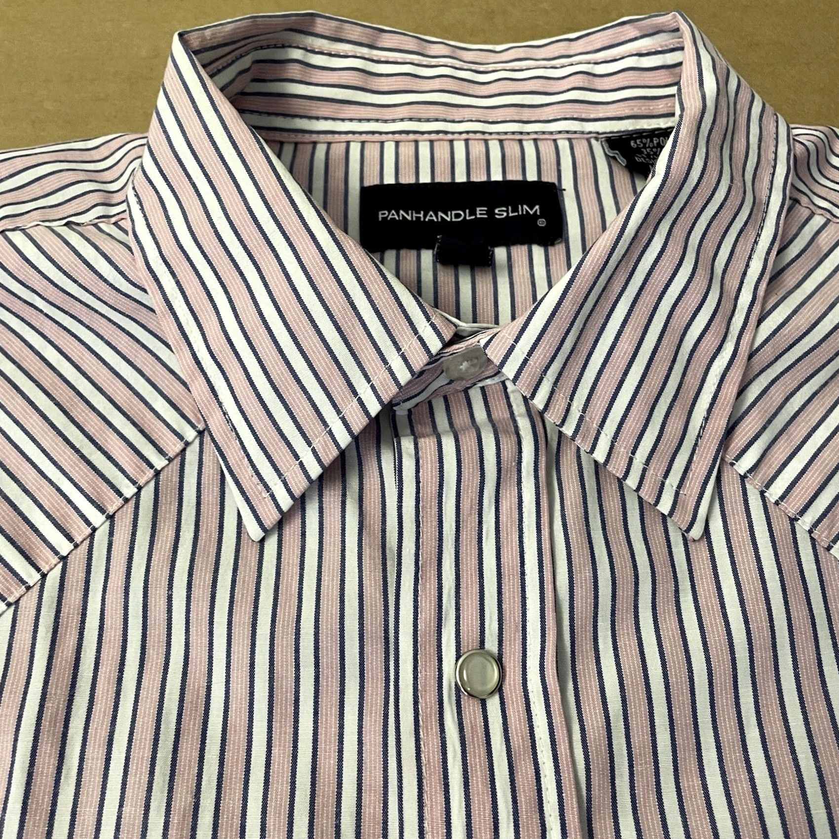 Vintage Panhandle Slim Shirt Mens 16 33 Pink Stripe Button-Down Pearl Snap Pockets Cowboy Western Vintage Size US L / EU 52-54 / 3 - 4 Thumbnail