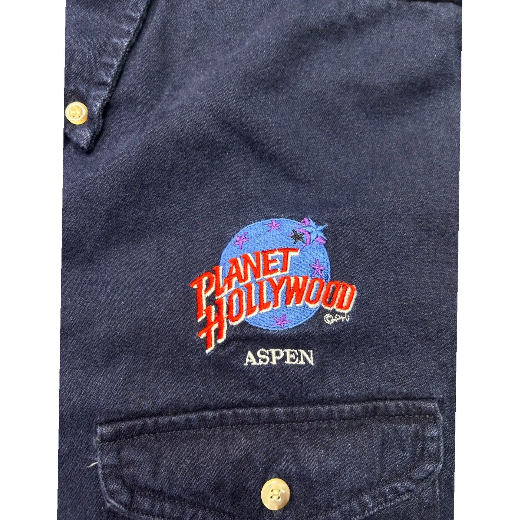 Planet Hollywood VINTAGE Planet Hollywood Aspen Button-Up Shirt XL Navy Embroidered Logo, Cotton Twill, Long Sleeve, Button-Down, Casual Mens, 90s Retro Size US XL / EU 56 / 4 - 4 Thumbnail
