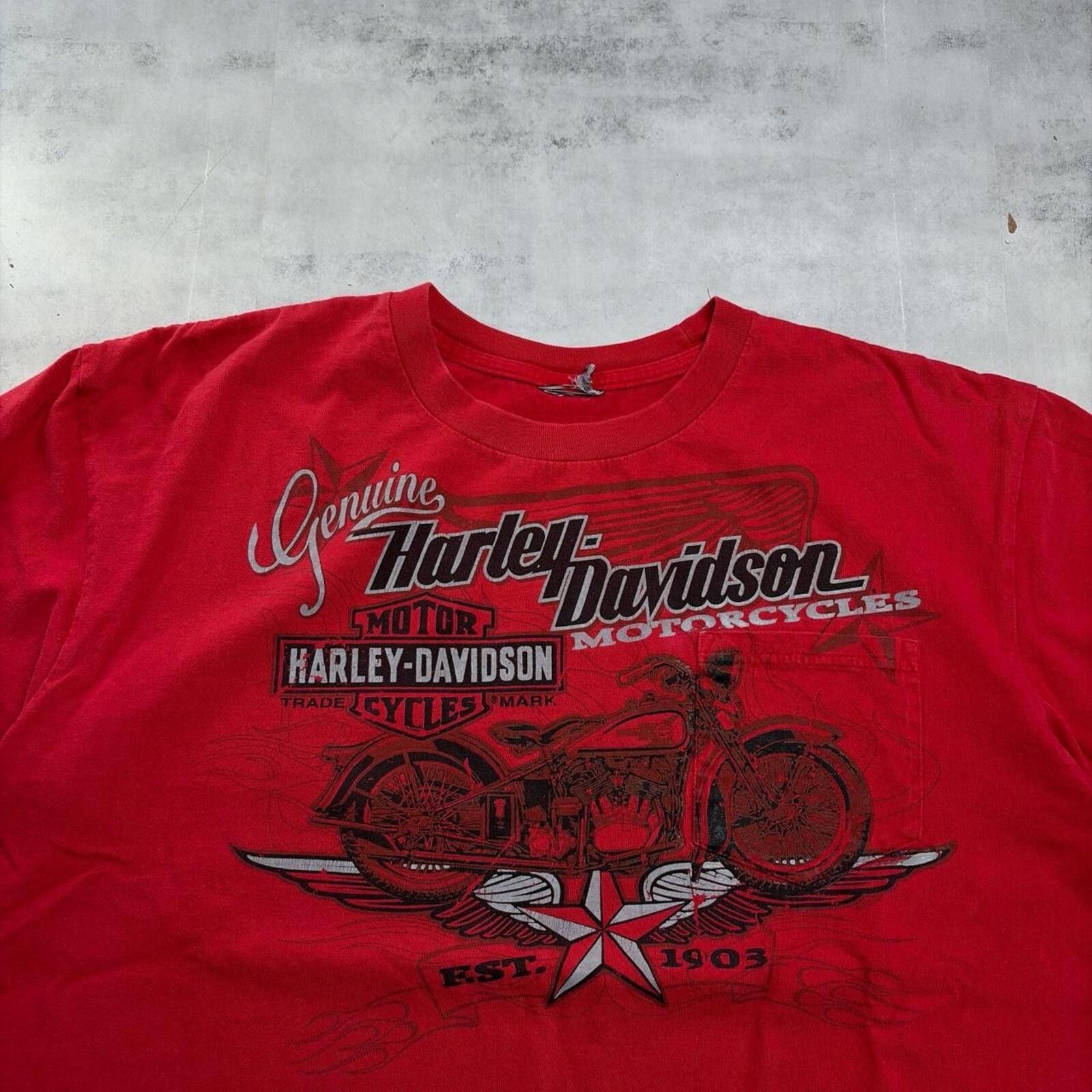 Harley Davidson Y2K Red Harley Davidson Grunge Biker Graphic Pocket T-Shirt Size US L / EU 52-54 / 3 - 4 Thumbnail