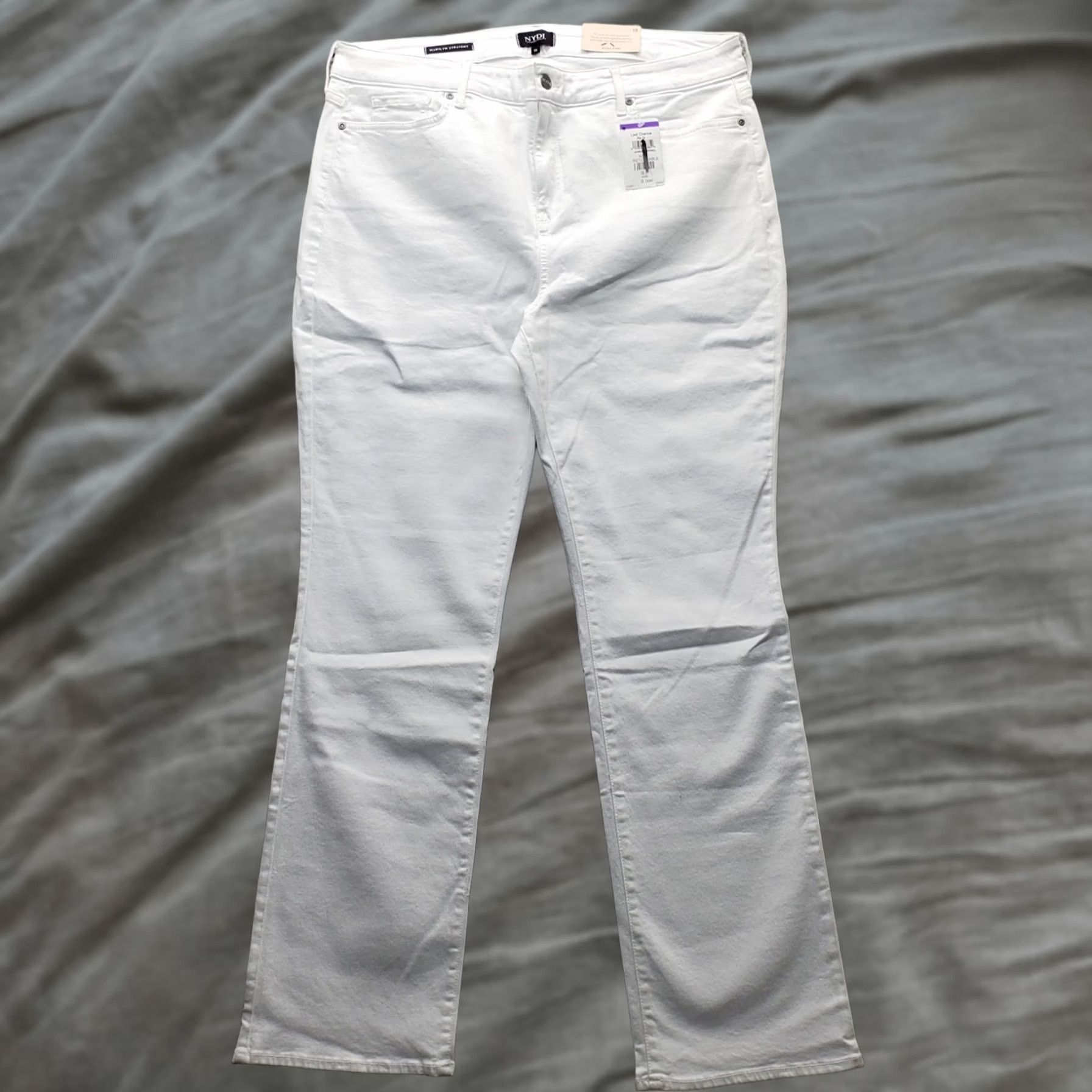 NYDJ NYDJ Womens Jeans 18 White Denim Marilyn Light Wash 5-Pocket Design Straight Leg Size 18 Womens White Denim NYDJ Jeans Size 40" / US 18 - 1 Thumbnail