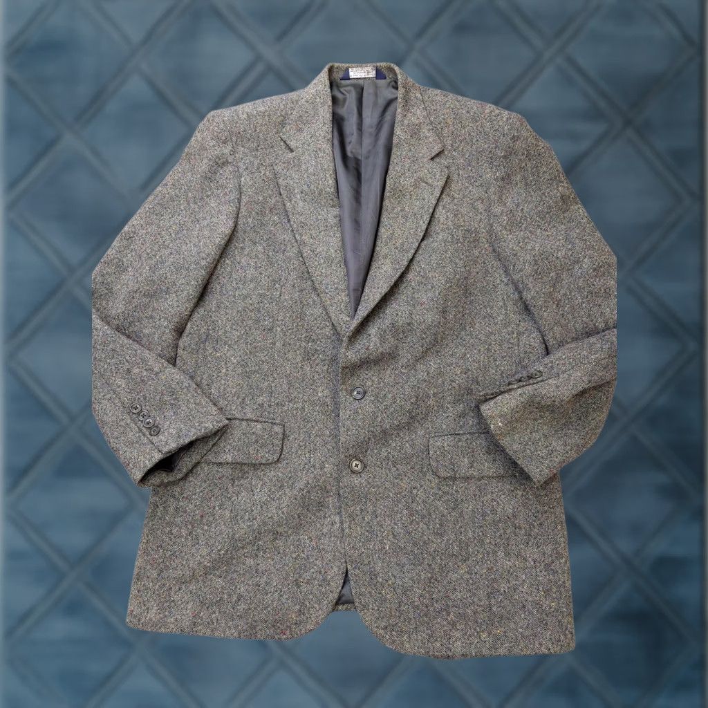 Lands' End Lands End Blazer Mens Large Long Gray Wool Herringbone Tweed Sport Coat Jacket USA Size 38R - 1 Thumbnail