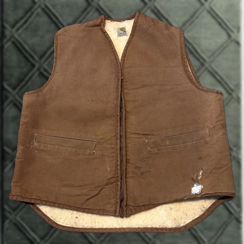 Carhartt VINTAGE Carhartt Brown Canvas Sherpa Lined Vest Large Mens 80s Brown Canvas Vest L Size US L / EU 52-54 / 3 - 1 Thumbnail
