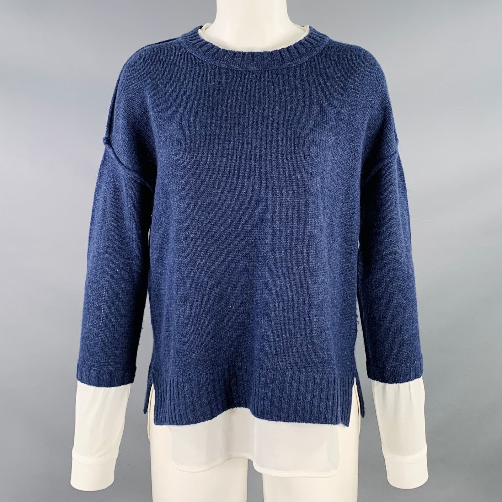 Brochu Walker Blue Cream Wool Cashmere Oversized Faux Layer Pullover Size S / US 4 / IT 40 - 1 Thumbnail