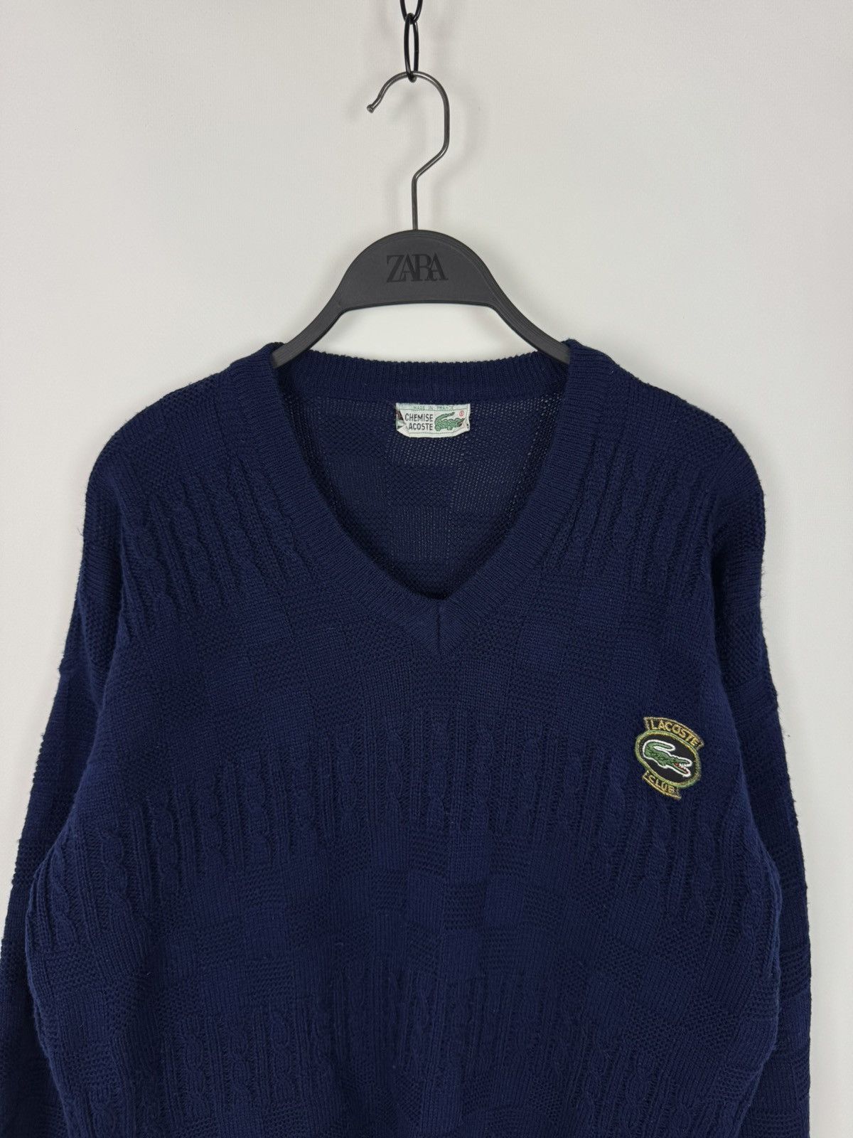 Lacoste 1990’s Vintage Lacoste Club V-Neck Cable Knit Sweater Size US L / EU 52-54 / 3 - 2 Thumbnail