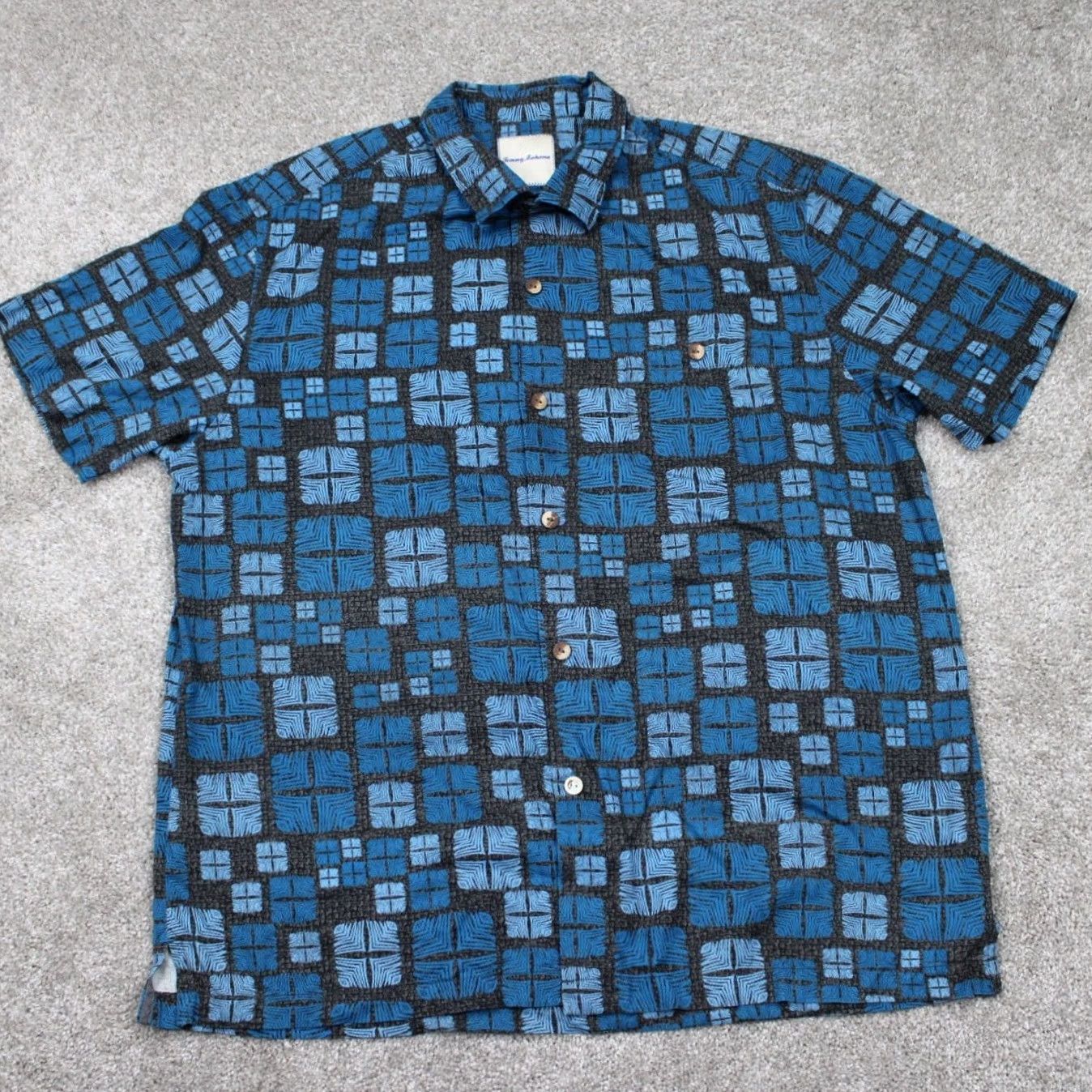 Tommy Bahama Tommy Bahama Hawaiian Shirt Mens XL Blue Geometric Silk Button-Up S/S Shirt Casual Beach Resort Clothing Size US XL / EU 56 / 4 - 2 Thumbnail