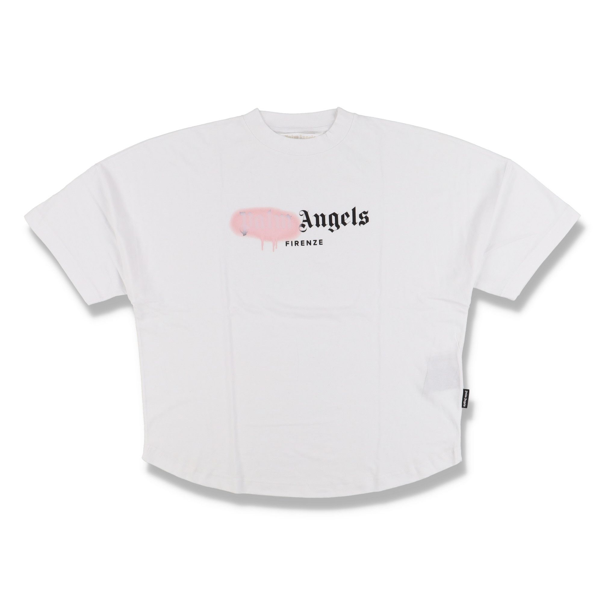 Palm angels white offers and pink neck logo tee size L