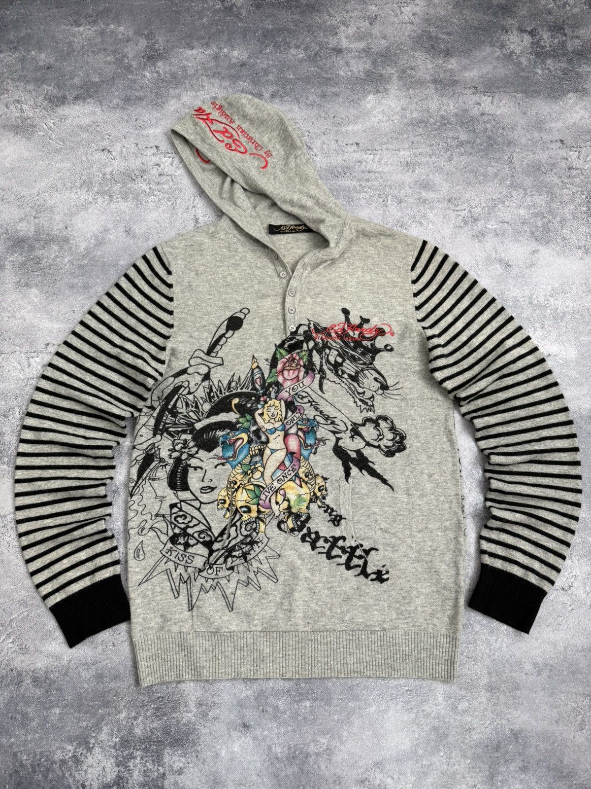 Ed Hardy Vintage Y2K Ed Hardy By Christian Audigier Big Logo Hoodie Size US L / EU 52-54 / 3 - 1 Thumbnail