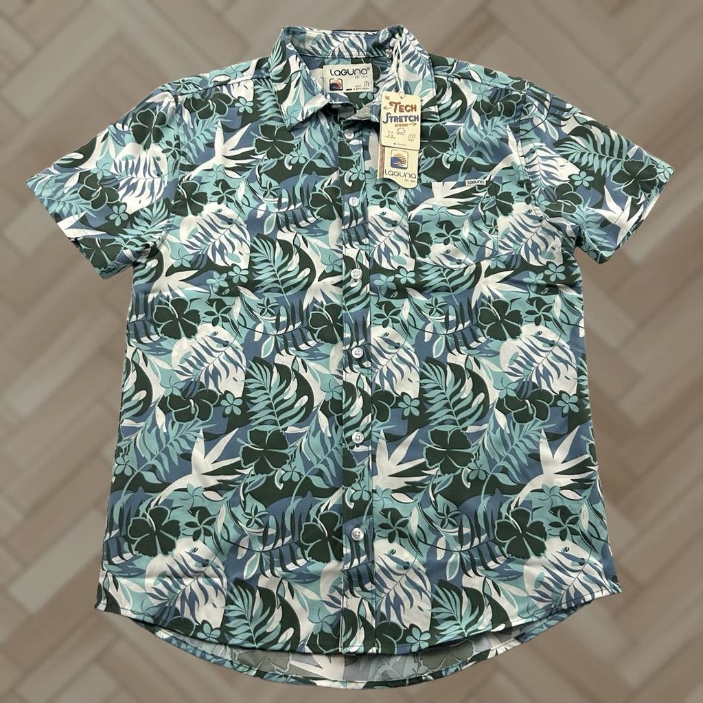 Vintage Laguna Short Sleeve Button-Up Shirt Mens M Blue Hawaiian Stretch Shirt Size US M / EU 48-50 / 2 - 1 Thumbnail