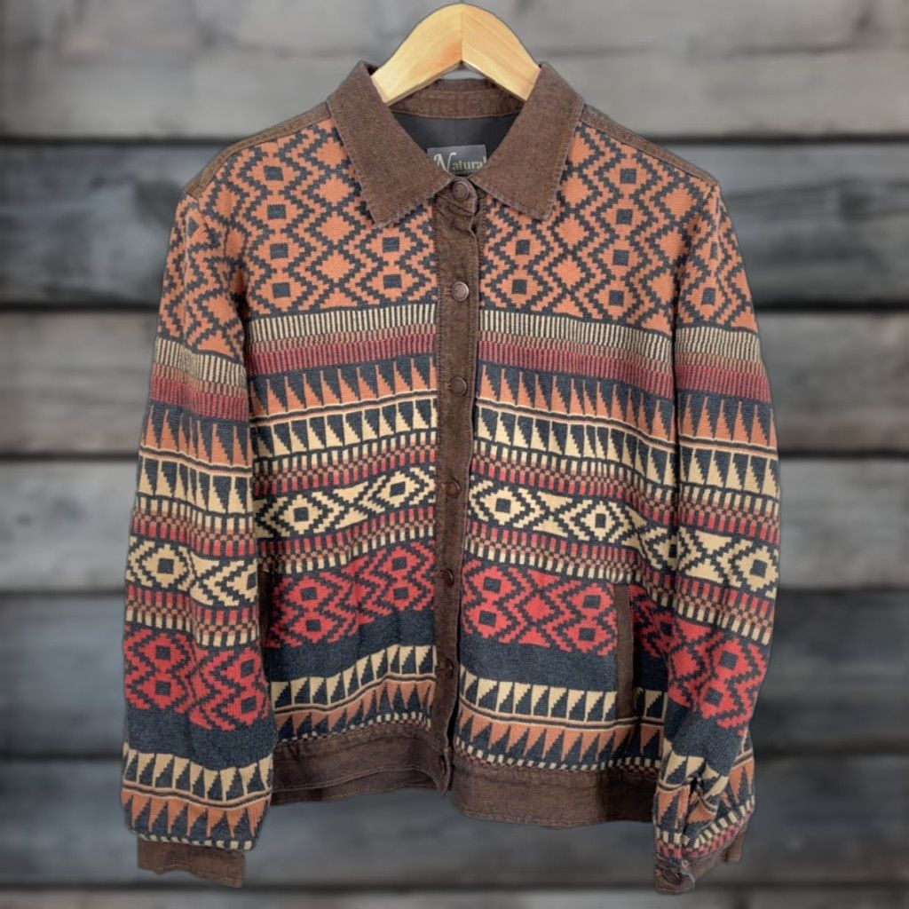 Vintage VINTAGE Natural Reflections Knit Jacket Womens 1X Geometric Tribal Bass Pro Shop Aztec Brown Knit Pattern Southwestern Tribal Jacket Womens 1X Mens? Size XL / US 12-14 / IT 48-50 - 1 Thumbnail