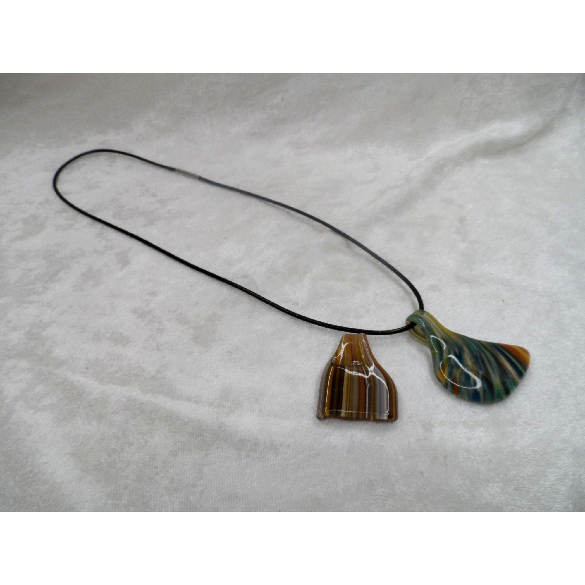 Other Glass Fish Tale Pendant Necklace Set 2 Pcs Black Cord Size ONE SIZE - 1 Thumbnail