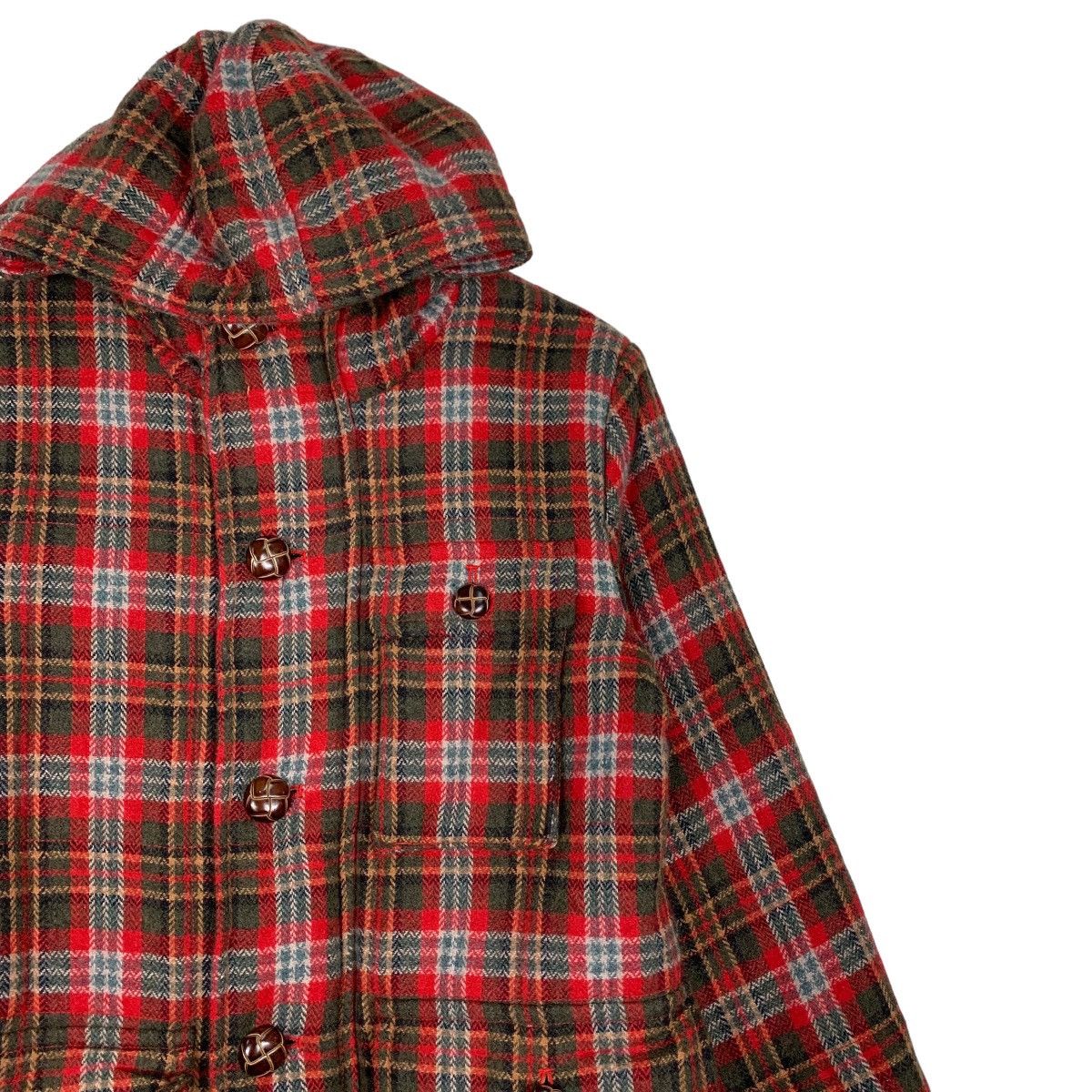 Japanese Brand 291295 HOMME Red Tartan Wool Hooded Coat Jacket #1052-C47 Size US M / EU 48-50 / 2 - 5 Thumbnail