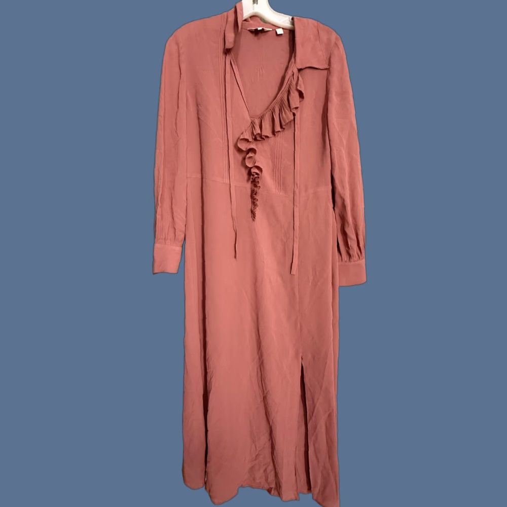 Ted Baker Ted Baker Faithiy Dress Womens 1 Pink Ruffle Tie Neck Maxi Long Sleeve Lined Size XS / US 0-2 / IT 36-38 - 1 Thumbnail