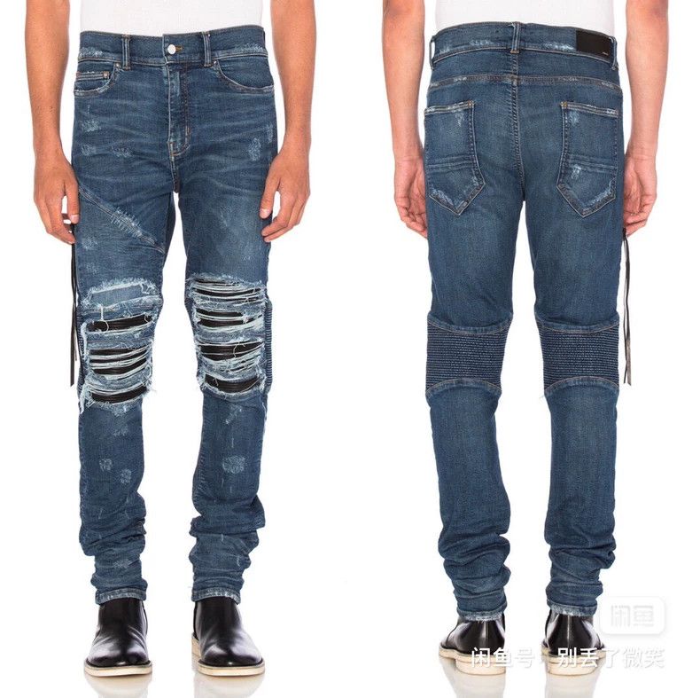 Amiri Amiri Washed mx2 Patched Leather Denim Pants Size US 28 / EU 44 - 1 Thumbnail