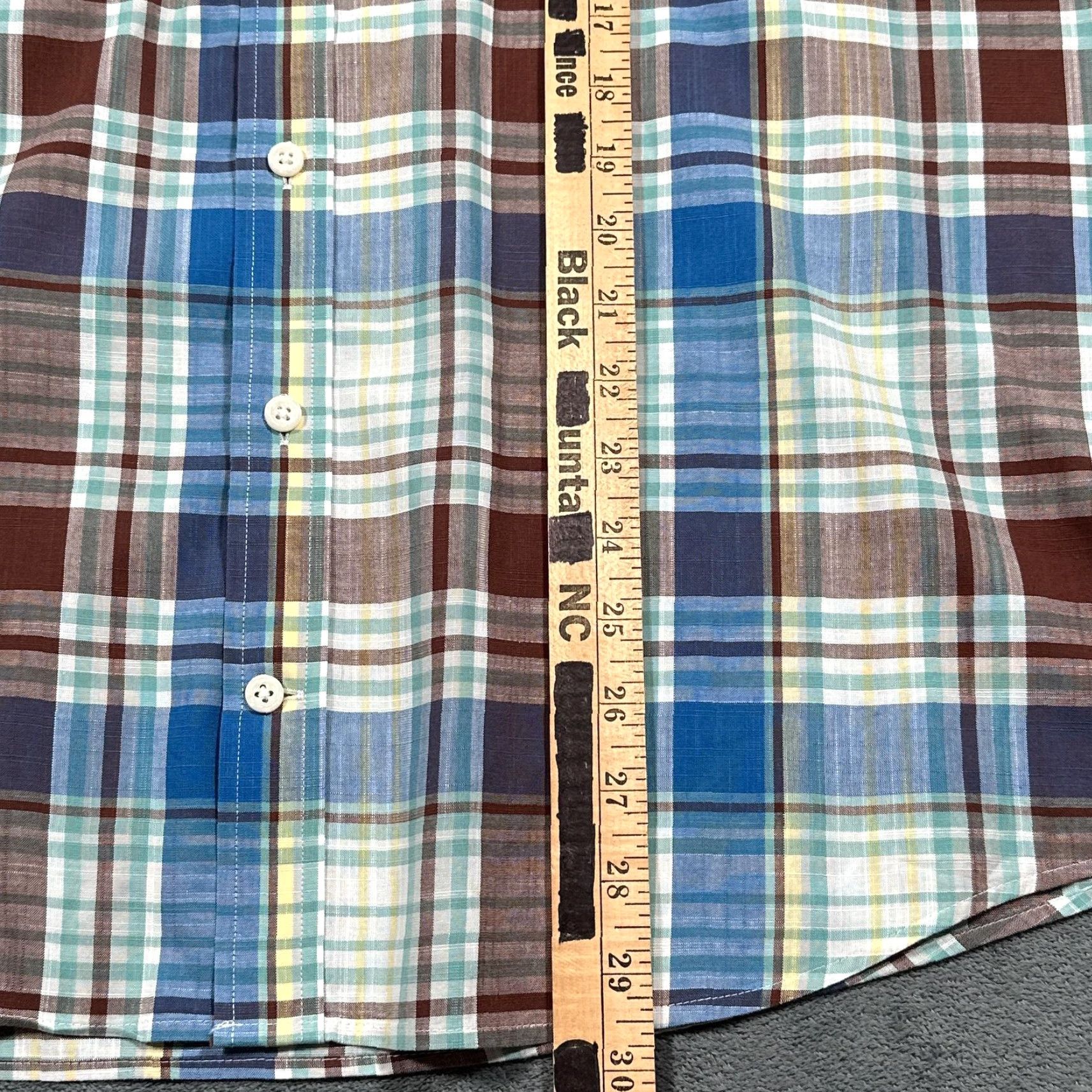 johnnie-O Johnnie-O Men's Shirt Large Blue Brown Plaid Cotton Casual Button-Down Long Sleeve Preppy Size US L / EU 52-54 / 3 - 7 Thumbnail