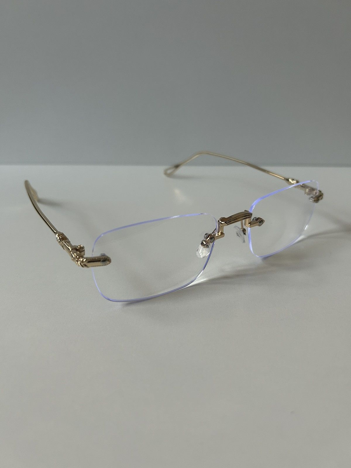 Japanese Brand × Vintage 90s Y2K retro style gold cross rimless blue tint lux glasses Size ONE SIZE - 6 Thumbnail