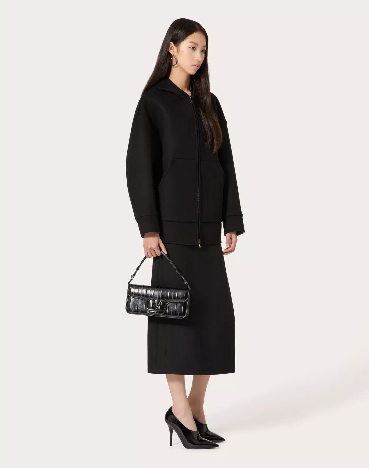 Valentino o1s1wg110426 Compact Drap Peacoat in Nero Size M / US 6-8 / IT 42-44 - 3 Thumbnail