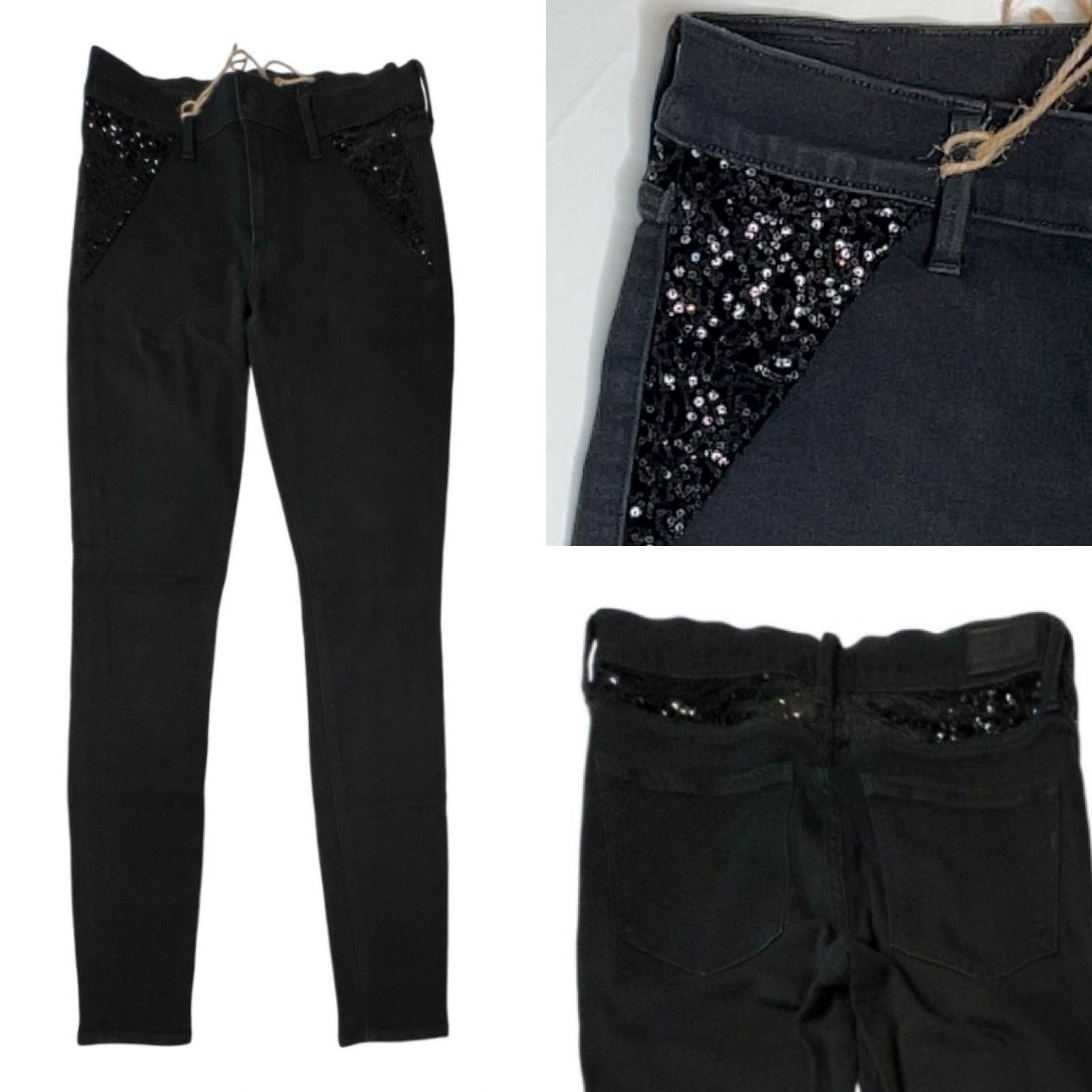 Express Express Sequin Skinny Black Jeans Stretch 4 Tall Y2k Baddie Size 27" / US 4 / IT 40 - 2 Thumbnail