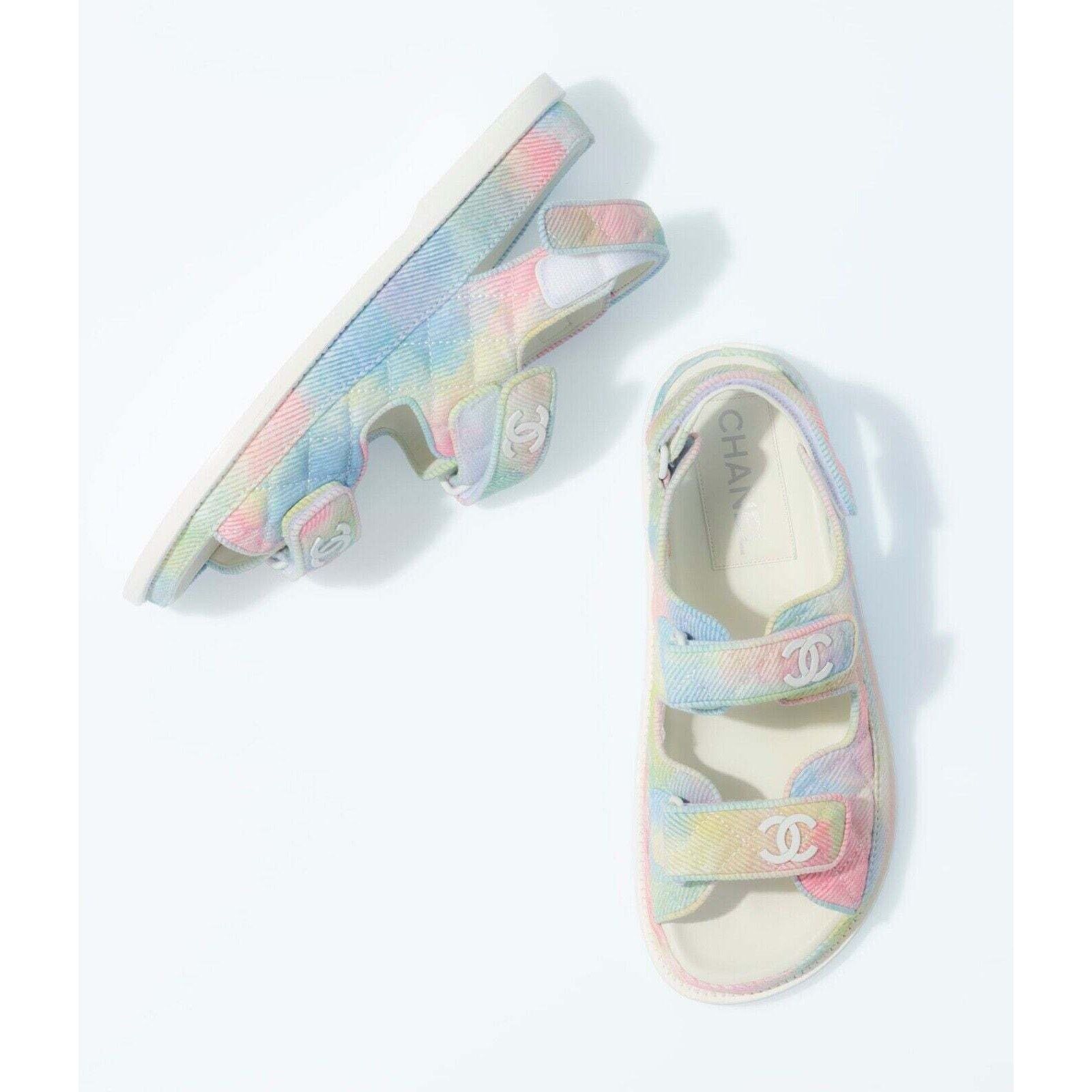Chanel Chanel 22C Green Pink Blue White CC Logo Mule Slide Size US 5.5 / IT 35.5 - 5 Thumbnail