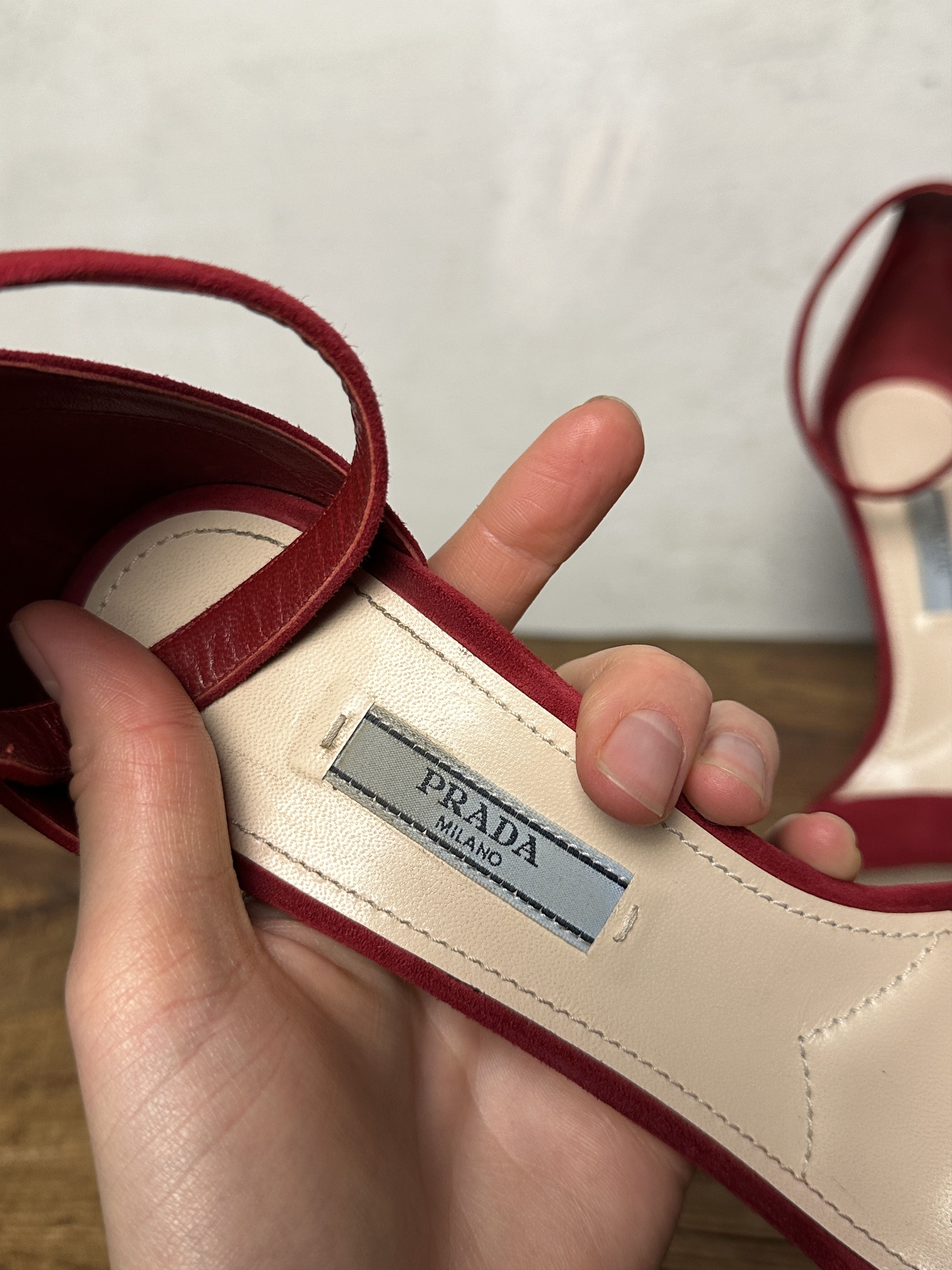 Prada Prada Red Suede Open Toe Ankle Strap Sandals Size US 9 / IT 39 - 7 Thumbnail