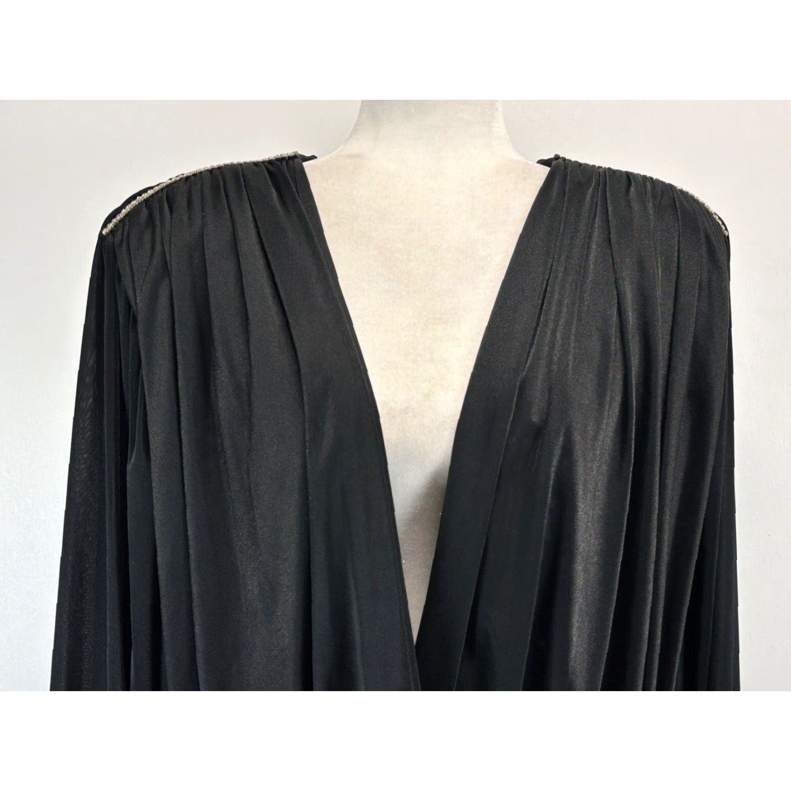 Vintage Vintage Nightworks Satin Dress Plus Size 24W Hollywood Glam Black 1980s Rhinestone Women's Size 4XL / US 24-26 - 5 Thumbnail