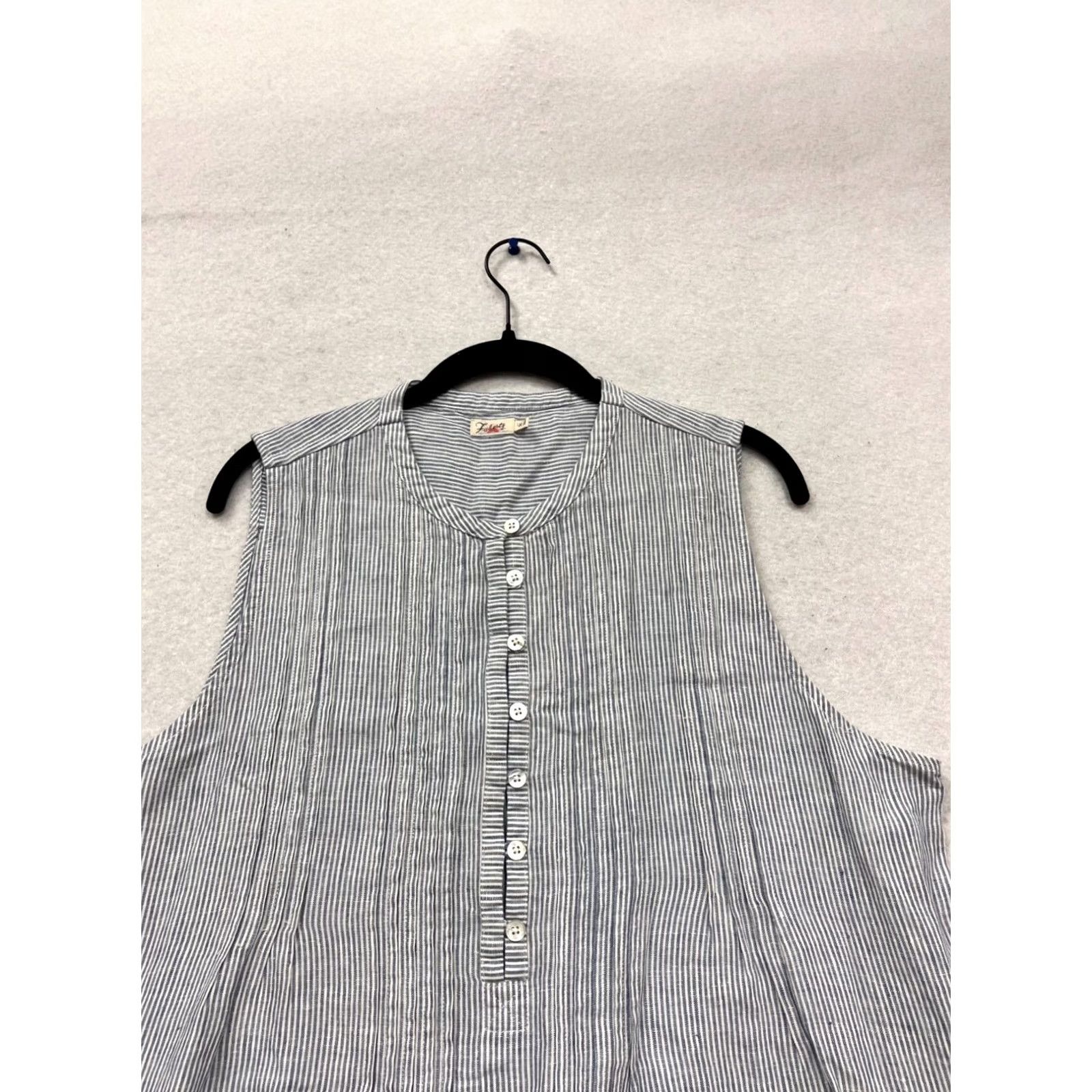 FLAX FLAX XL Sleeveless Striped Button-Front Dress Women's XL Blue Linen Woven Tank Dress Pockets Casual Summer Spring Knee Length Vintage: No Size XL / US 12-14 / IT 48-50 - 5 Thumbnail