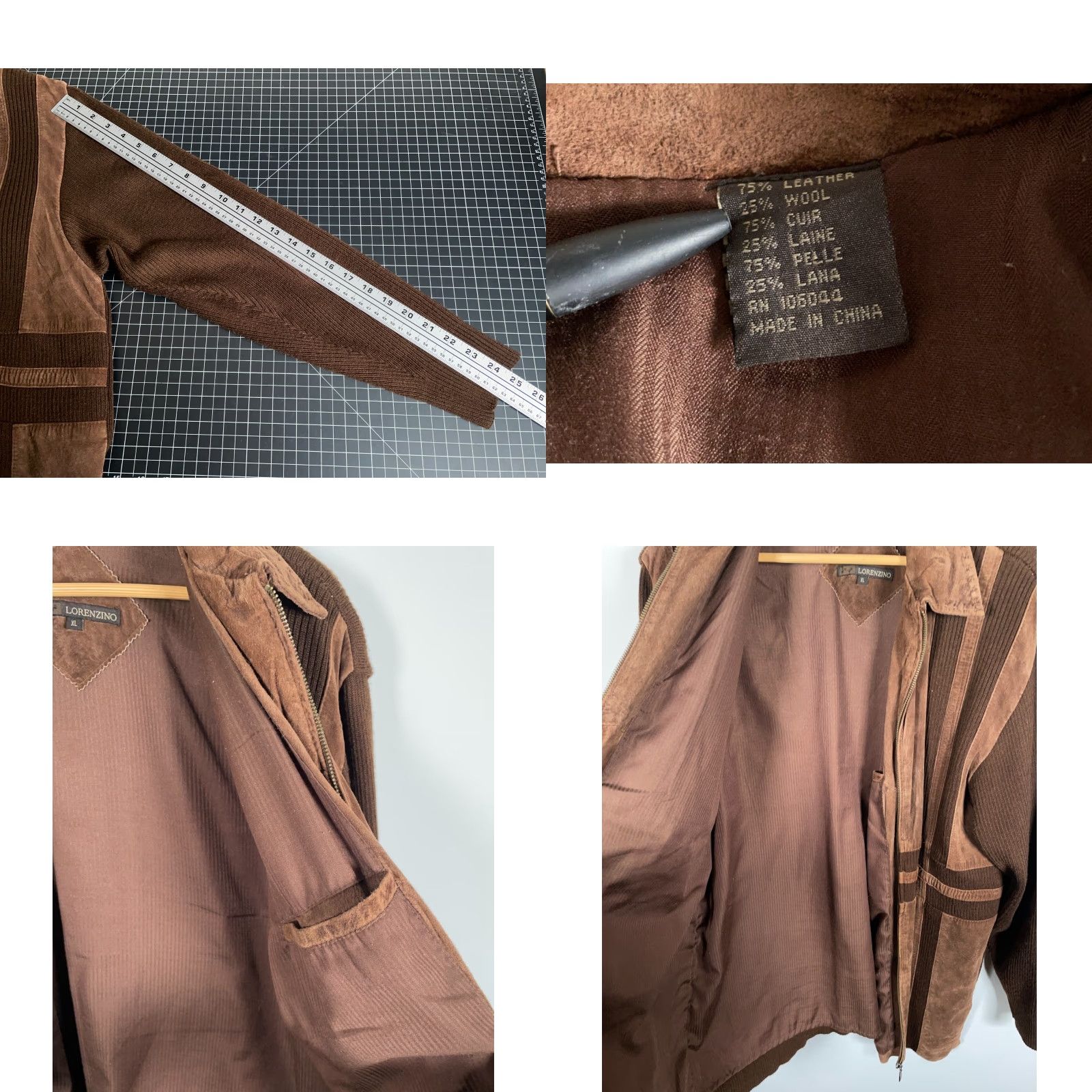 Vintage VINTAGE Lorenzino Leather Wool Knit Zip-Up Bomber Jacket Men XL Brown Unlined Full Zip Short Size US XL / EU 56 / 4 - 8 Thumbnail