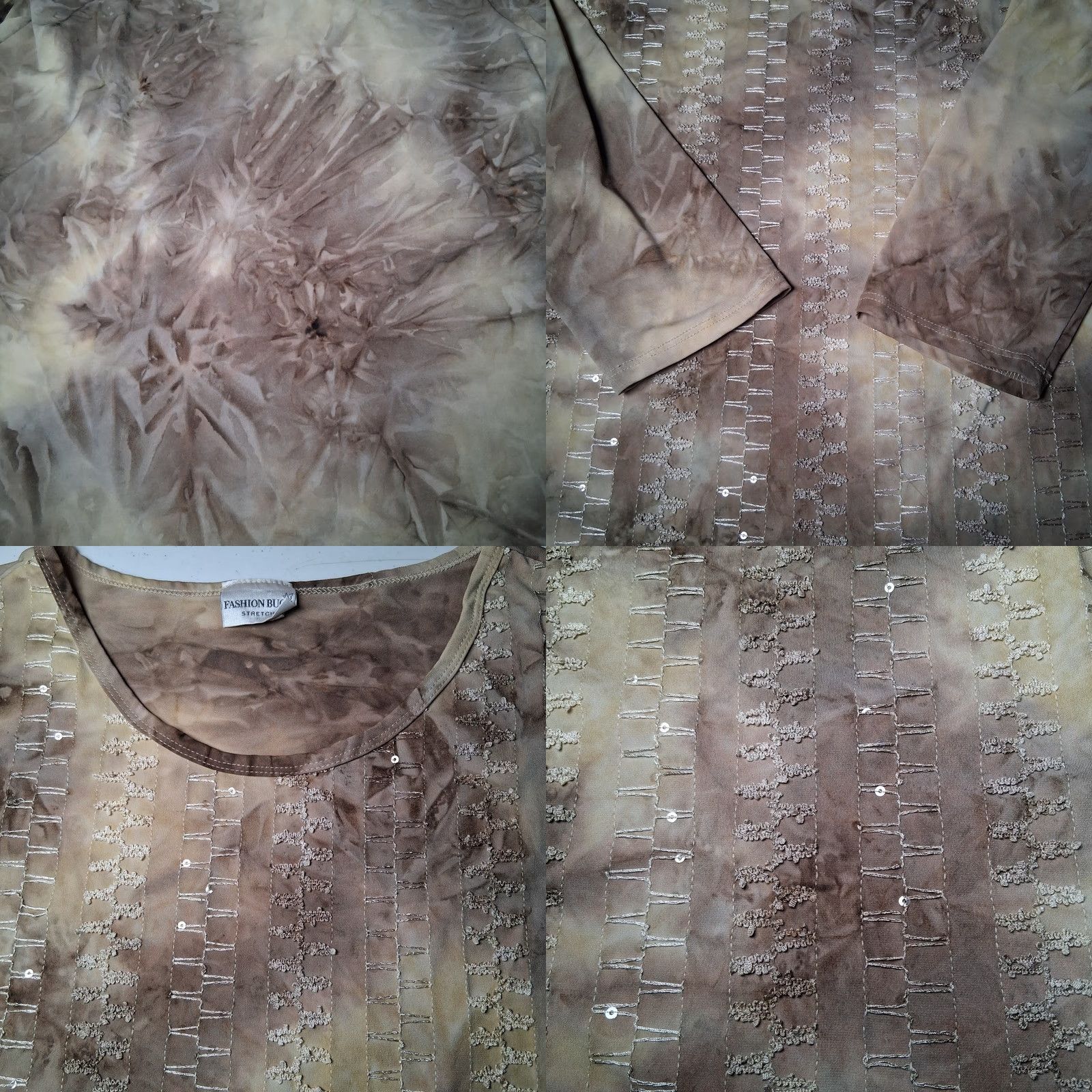 Vintage VINTAGE Fashion Bug Shirt XL Brown Tie Dye Sequin Embroidered Stretch Size XL / US 12-14 / IT 48-50 - 8 Thumbnail