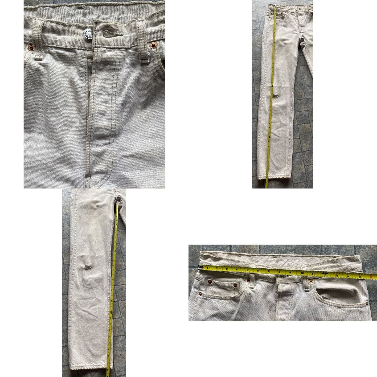 Levi's VINTAGE Levi’s 501 Jeans Mens 33x36 White Made In USA Flaws Damage Wear 90s VTG Pants Mens Jeans White 1994 Size US 33 - 8 Thumbnail