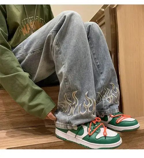 Other Loose Straight Jeans Fire Embroidery Size US 34 / EU 50 - 1 Thumbnail