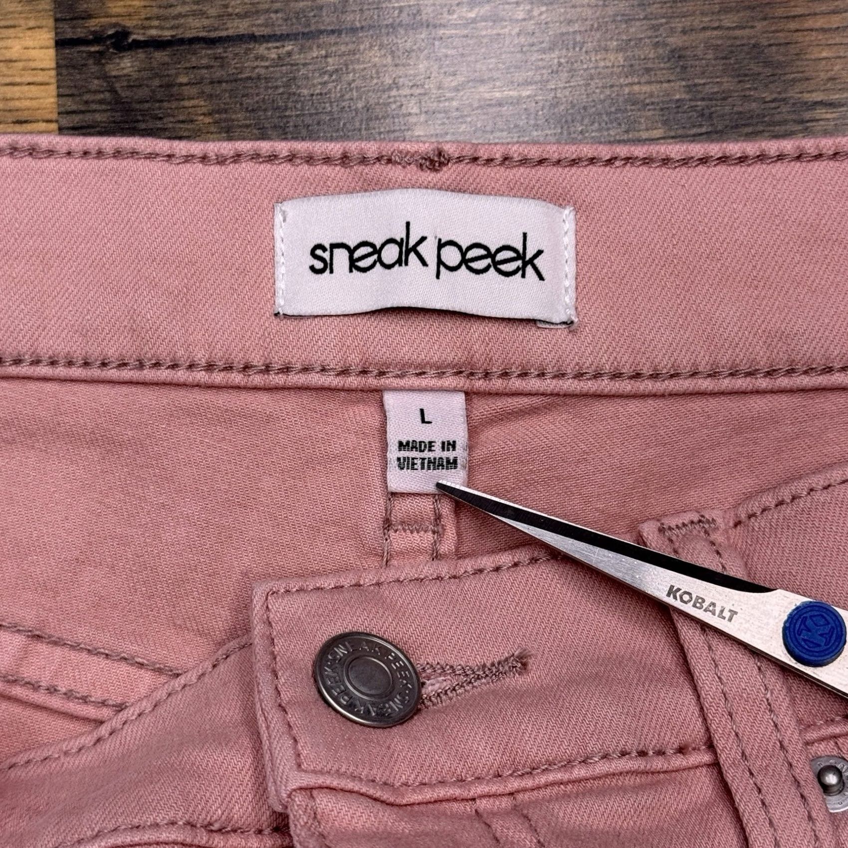 Vintage Sneak Peek Shorts Womens L Pink High Rise Denim Cut Off Size 36" / US 14 / IT 50 - 3 Thumbnail