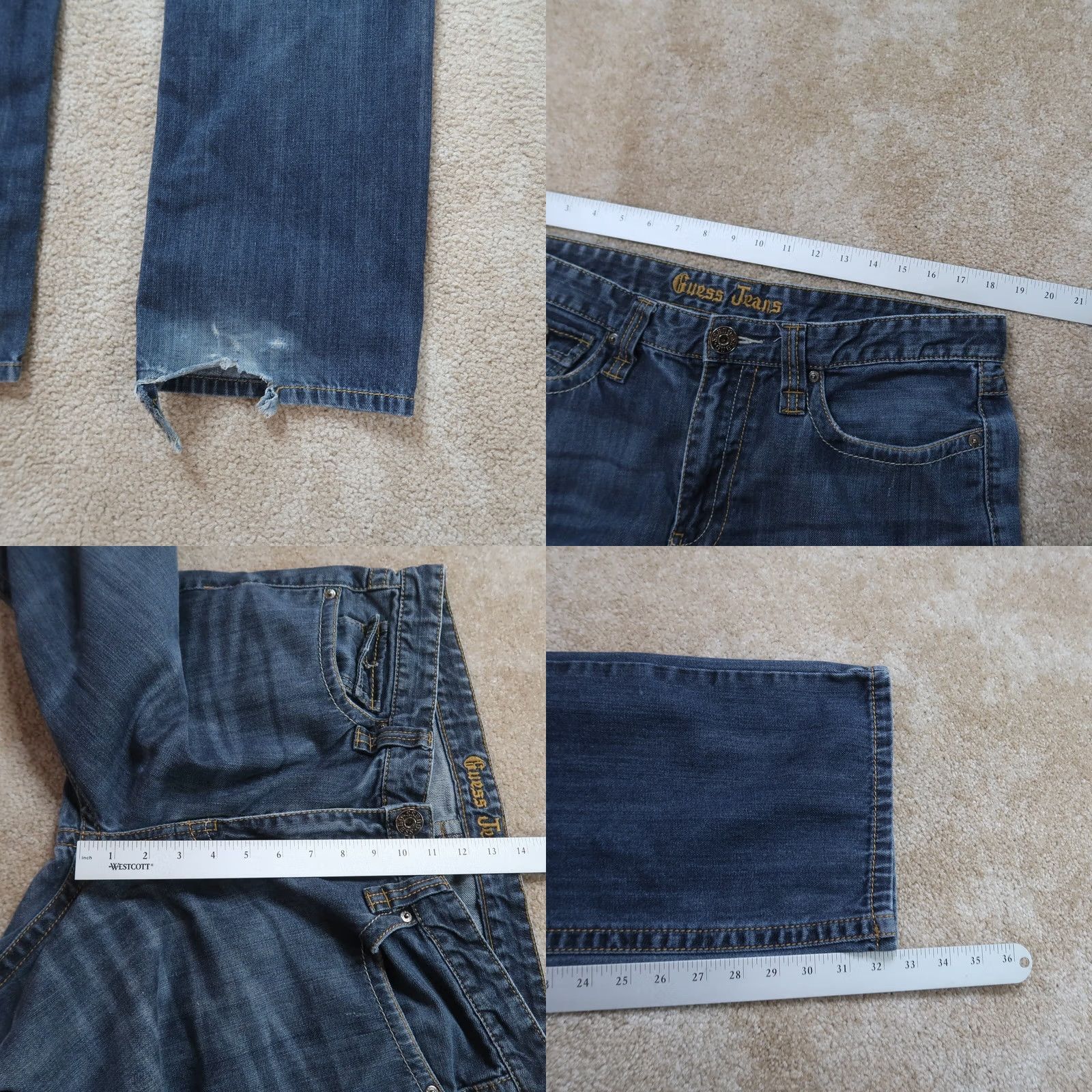 Guess GUESS Jeans Straight Leg 36x32 Men Blue Denim 5-Pocket Relaxed Regular Waist Vintage: No Denim Pants Flap pockets Jeans N/A Size US 36 / EU 52 - 8 Thumbnail