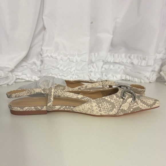 Other JustFab Beige Snake Print Slingback Flats Size US 7.5 / IT 37.5 - 7 Thumbnail