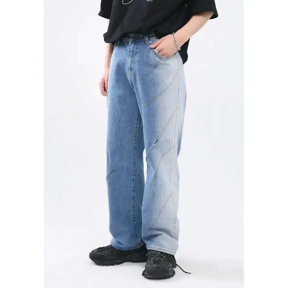 Japanese Brand Retro loose straight leg gradient ripped jeans Size US 32 / EU 48 - 1 Thumbnail