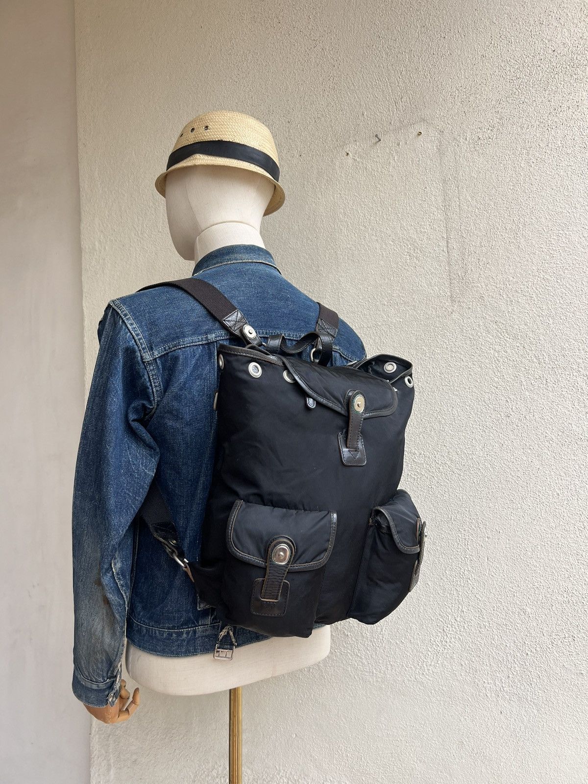 Felisi Vintage Felisi Italy Distress Hybrid Nylon Leather Backpack Size ONE SIZE - 1 Thumbnail