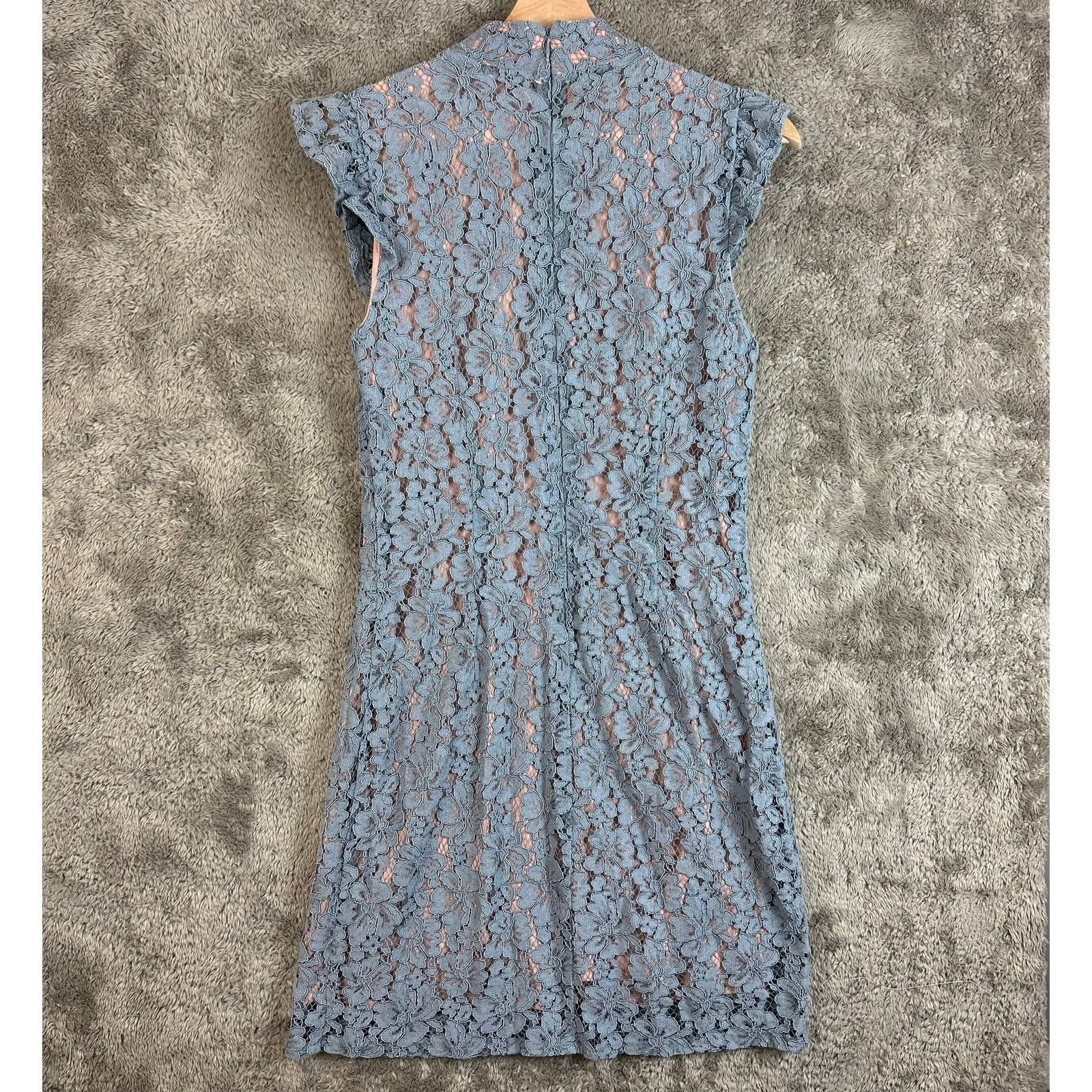 Elie Tahari Tahari Blue Lace Sheath Dress 6 S Small Ruffle Cap Sleeve Size M / US 6-8 / IT 42-44 - 10 Thumbnail