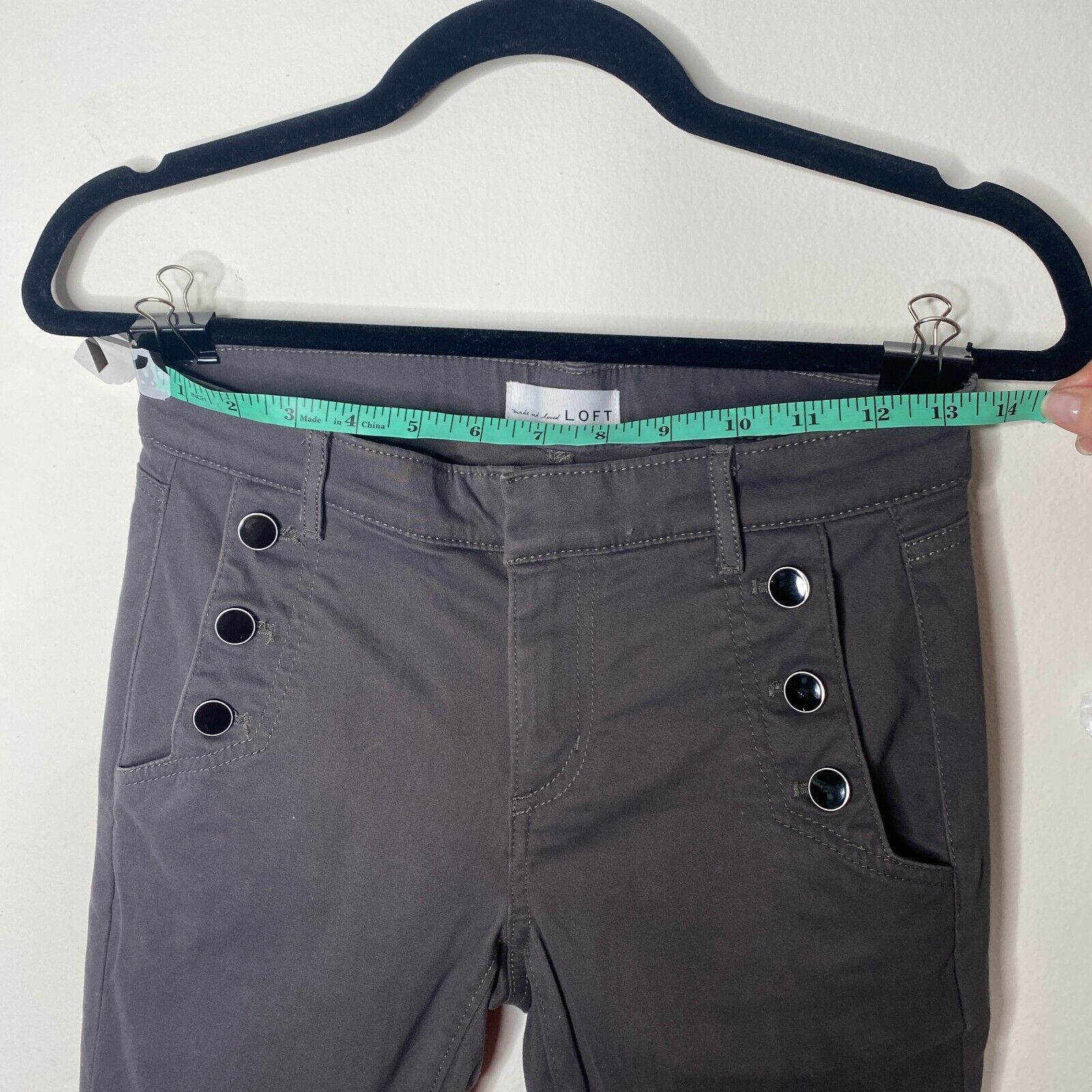 Loft Loft Dark Gray Black Button Front Skinny Trouser Pant 0 / 25 Size 25" / US 0 / IT 36 - 8 Thumbnail