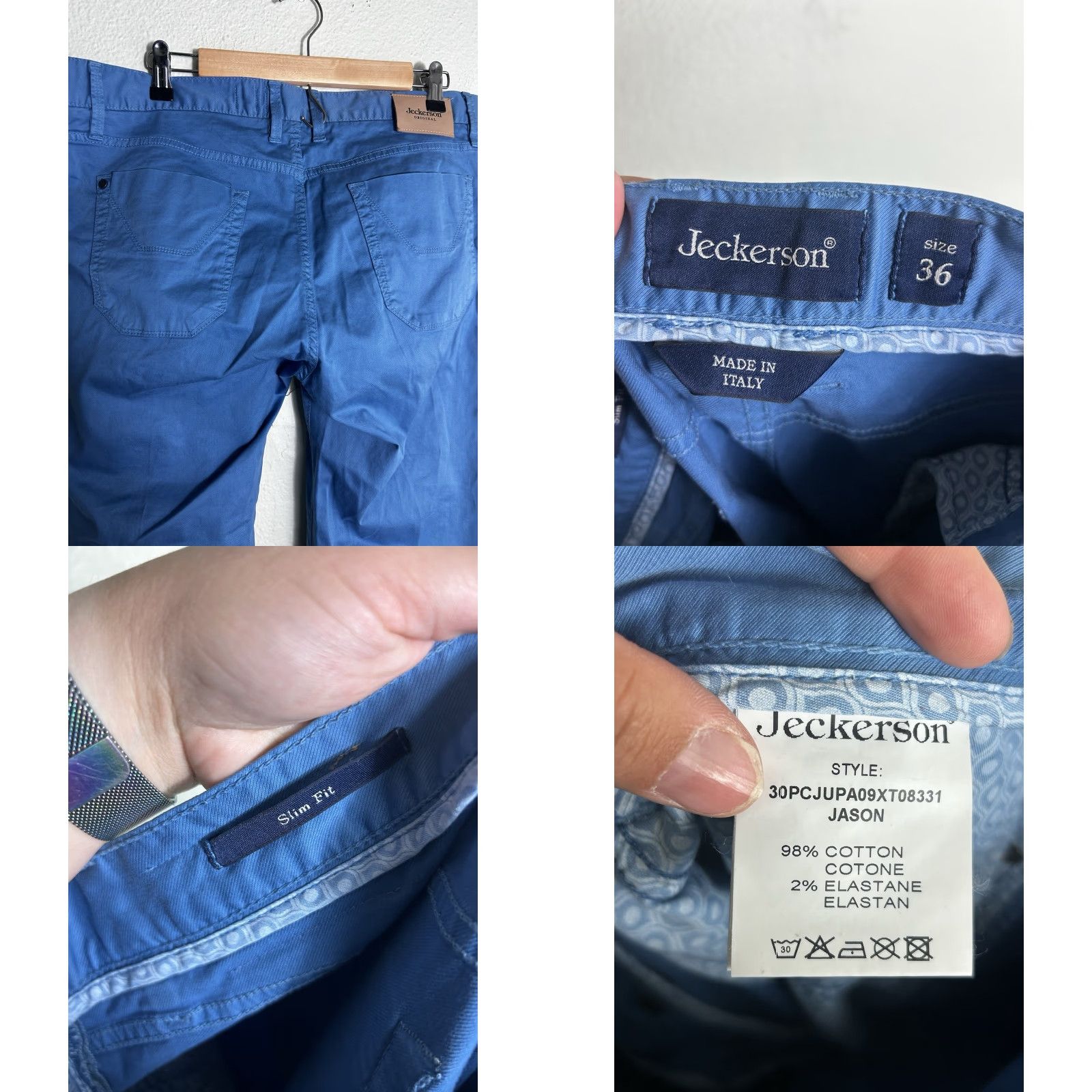 Jeckerson Jeckerson Slim Fit Chino Pants Blue Men's 36 Regular 31in Cotton Made in Italy Size US 36 / EU 52 - 9 Thumbnail