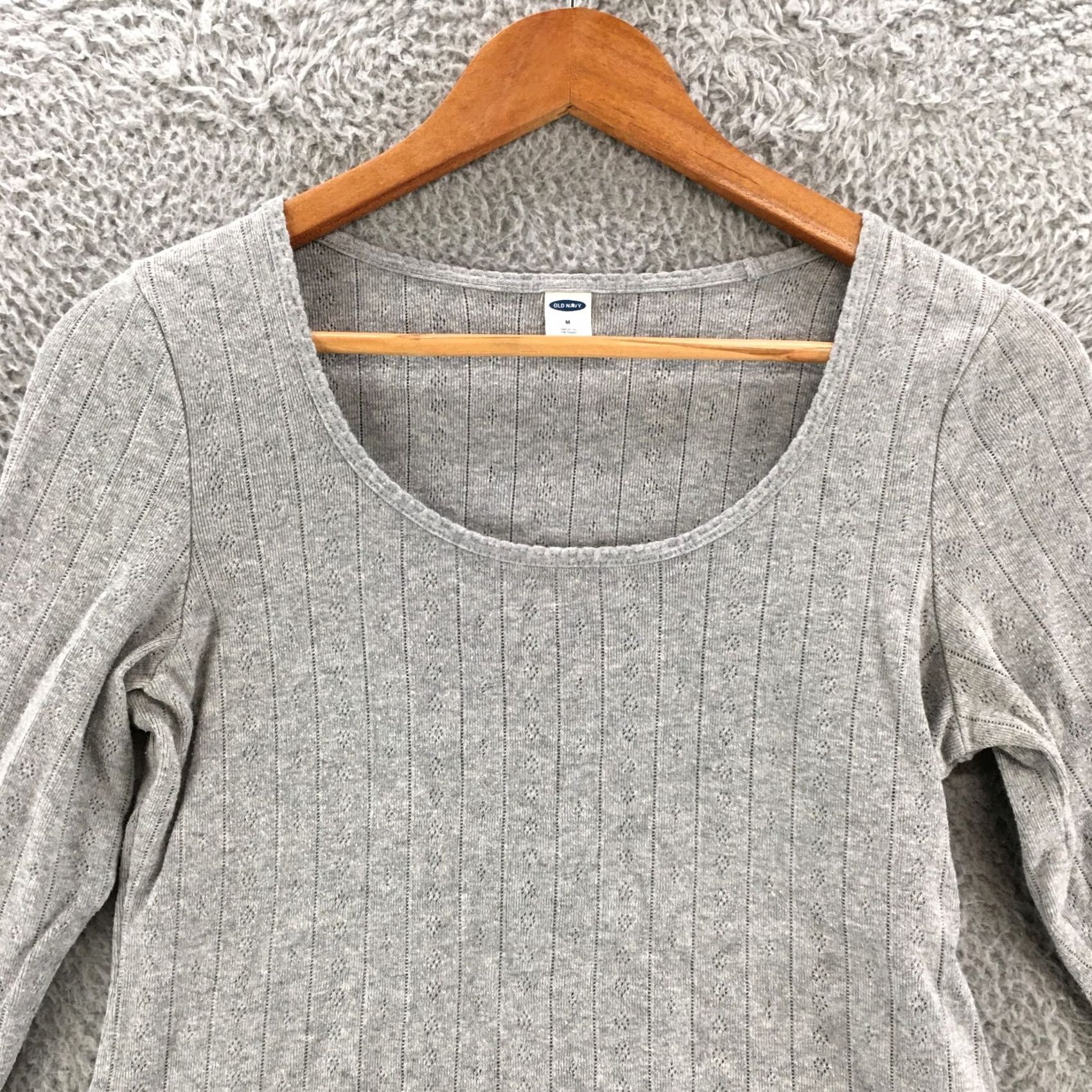 Old Navy Old Navy Pullover Sweater Womens Medium Gray Roundneck Long Sleeve - Knit, Ribbed Eyelet, Cotton Blend, Casual, Regular Fit, Fall/Winter, - Womens Size M / US 6-8 / IT 42-44 - 2 Thumbnail