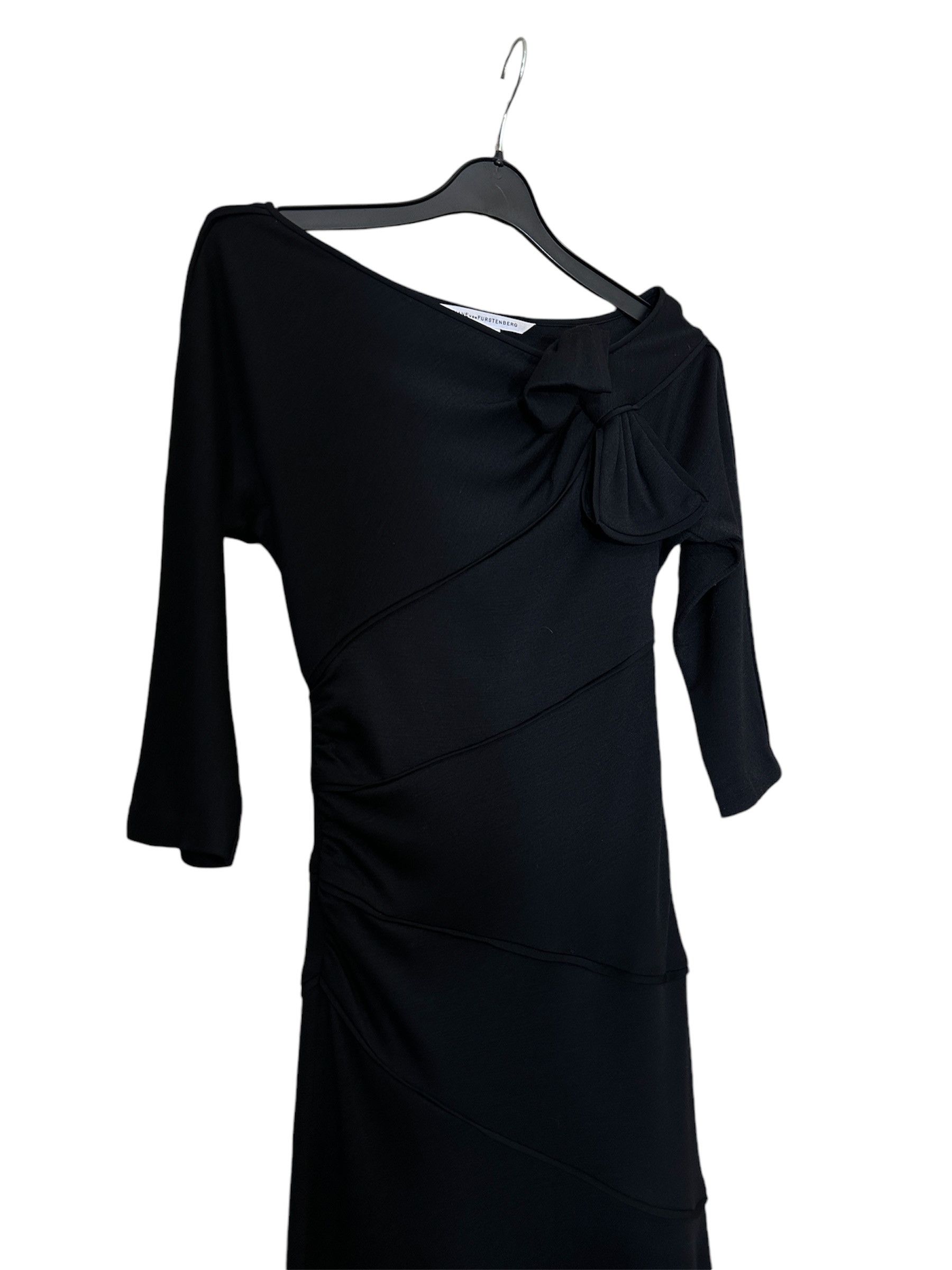 Diane von Furstenberg Black Midi Wool Dess Bow Size XS / US 0-2 / IT 36-38 - 2 Thumbnail