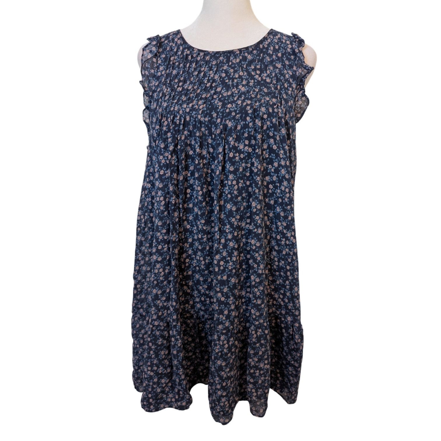 Joie Joie Tahoma Silk Blue Pintuck Floral Babydoll Ruffle Dress Size S / US 4 / IT 40 - 2 Thumbnail