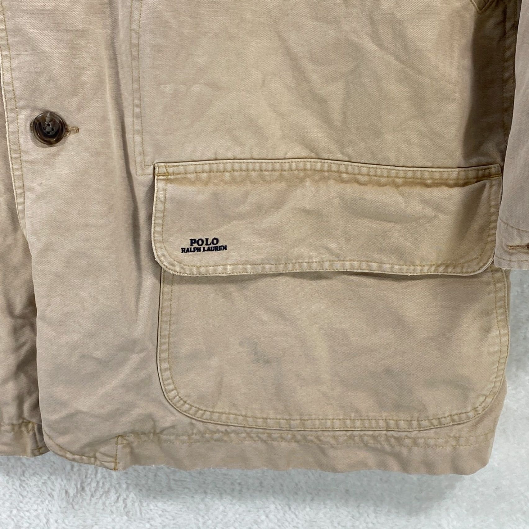 Polo Ralph Lauren VINTAGE Polo Ralph Lauren Jacket Chore Coat Canvas Tan XL Mens 90s - Corduroy Collar - Pockets - Lined - Canvas Cotton - Brown Tan - Vintage VTG 90s Size US XL / EU 56 / 4 - 5 Thumbnail